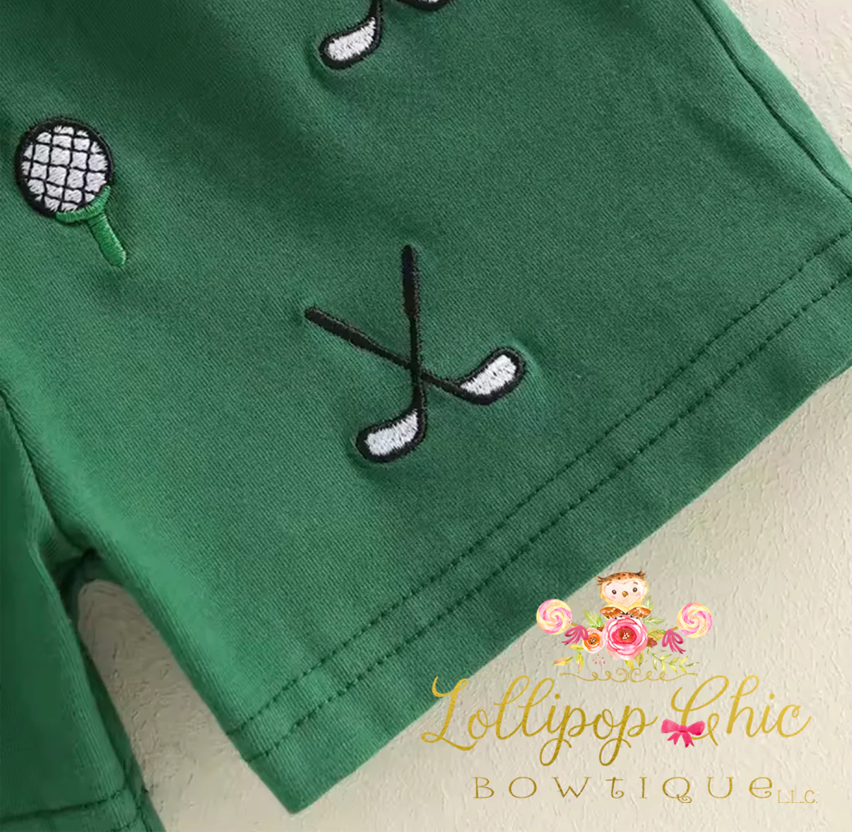 Baby and Toddler Boy Embroidered Dark Green Golf Shorts Set : 18-24M - Image 2