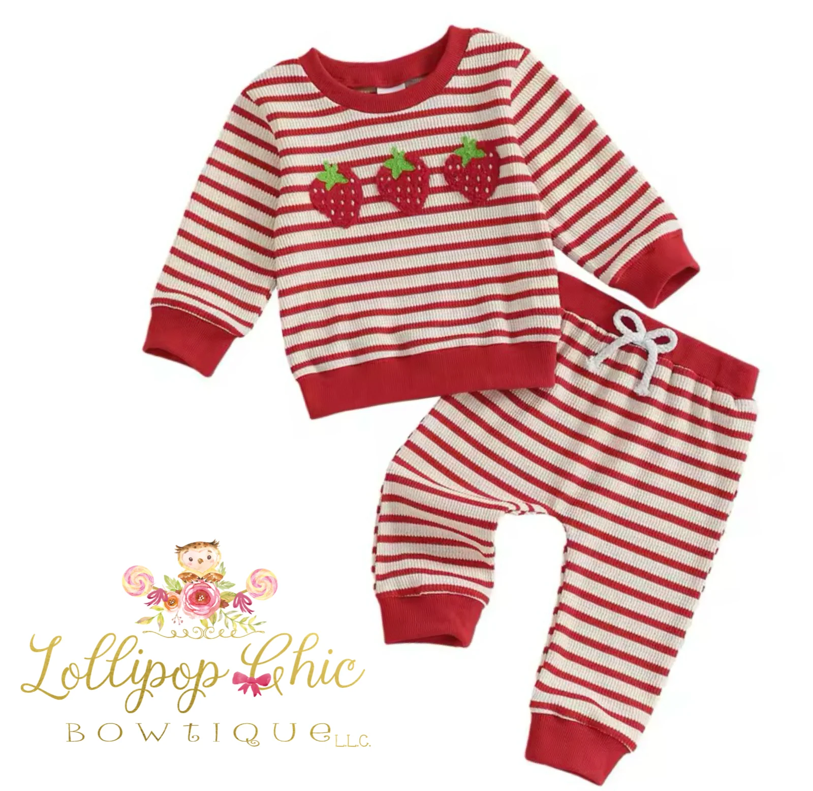 Baby and Toddler Girl Strawberry Embroidery Pant Set: 3-6M