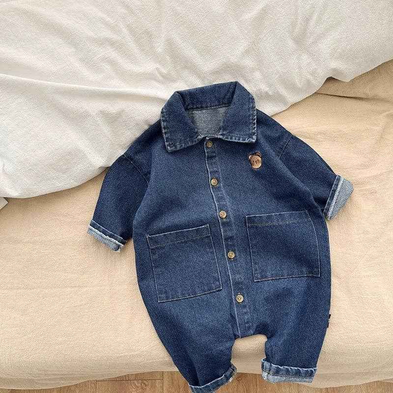 Baby Bear Denim Romper: Dark blue / 9-12M