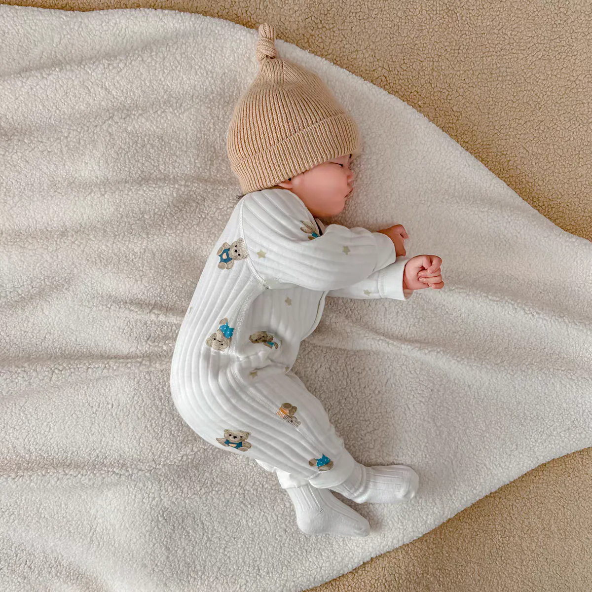 Baby Bear Kimono Romper: Beige - Image 4