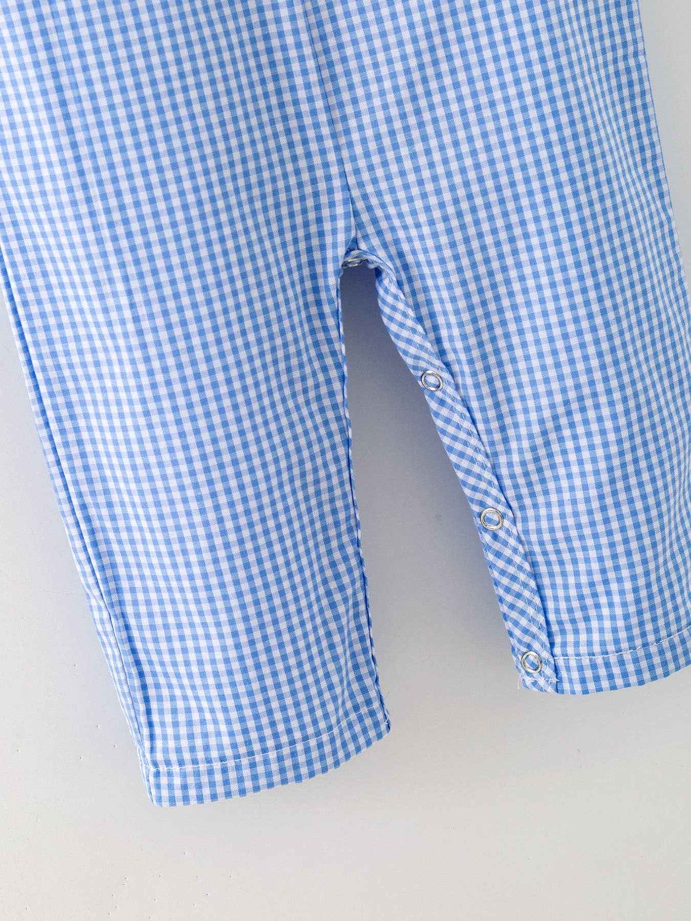 Baseball Smocked Romper – Blue Plaid Summer Outfit - Image 3