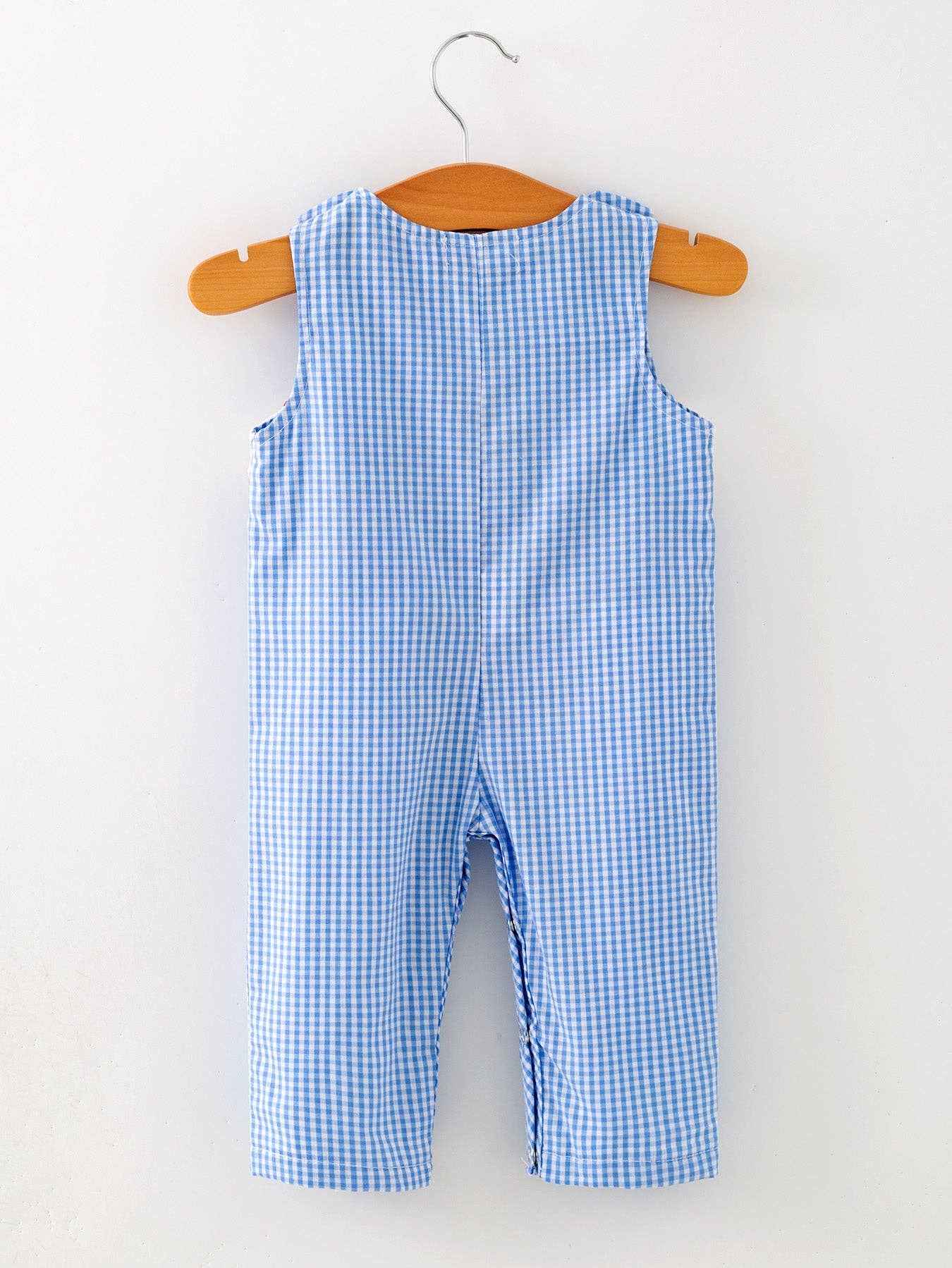 Baseball Smocked Romper – Blue Plaid Summer Outfit - Image 5