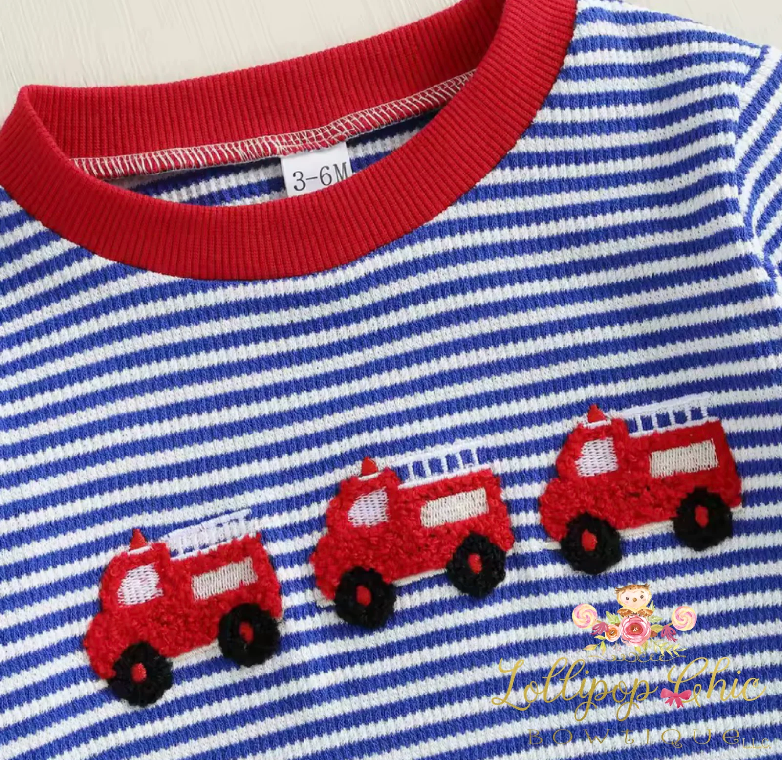 Baby Boy Fire Truck Embroidered Jumpsuit Romper Onesie: 0-3M - Image 2