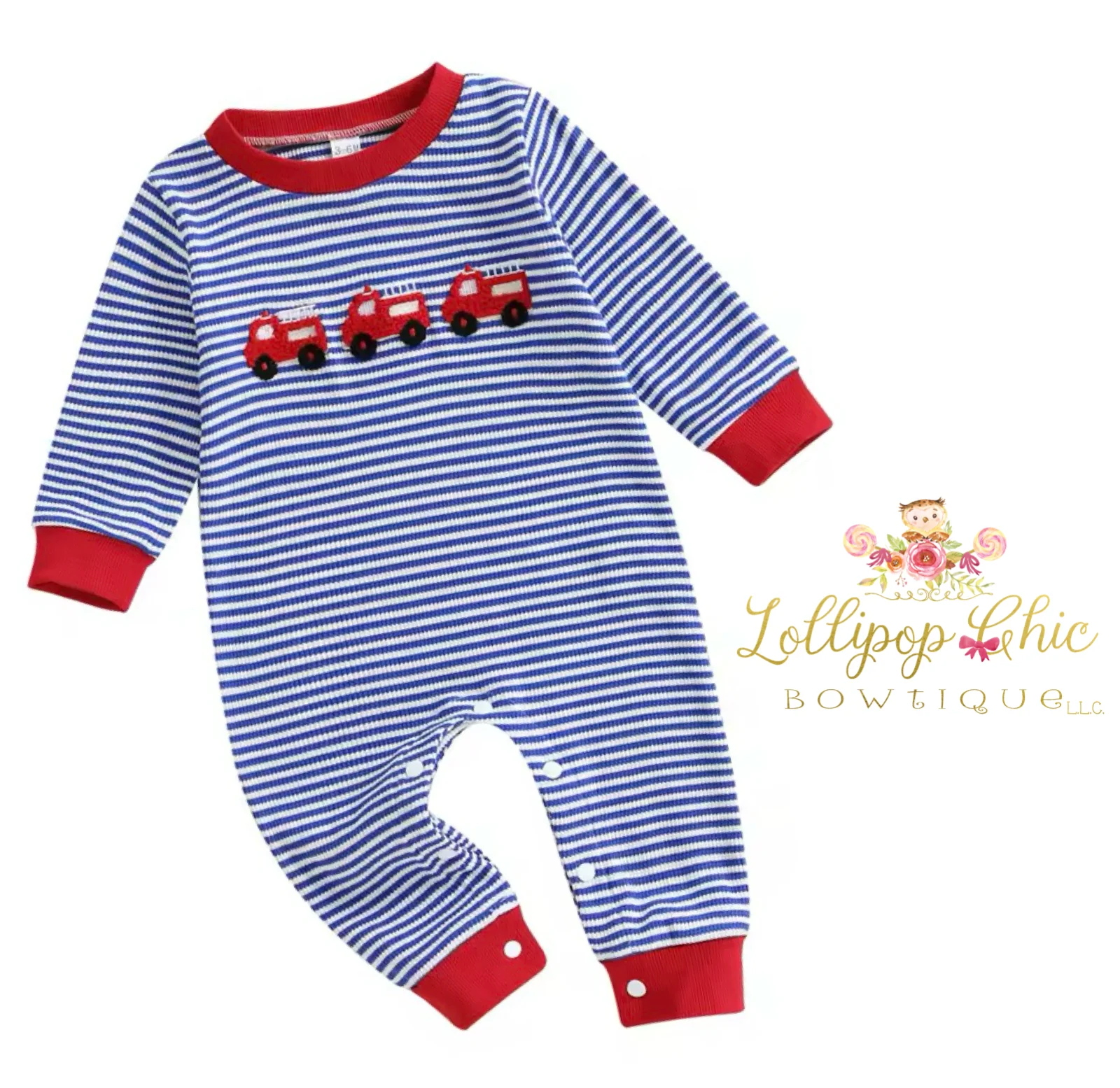 Baby Boy Fire Truck Embroidered Jumpsuit Onesie: 12-18M
