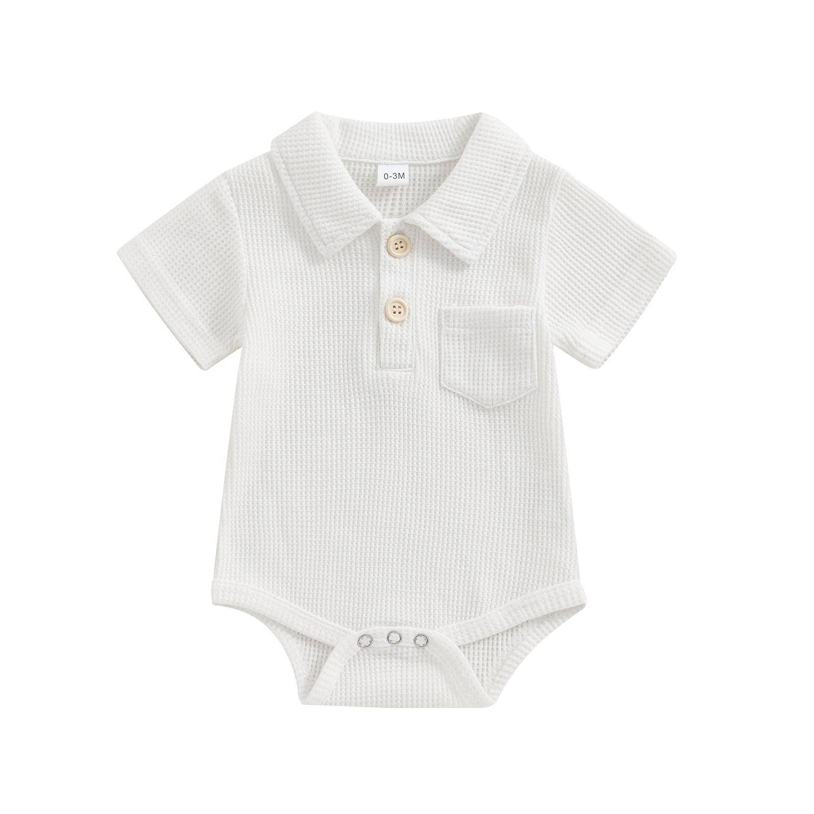 Baby boy solid color waffle romper baby cotton bodysuit: White