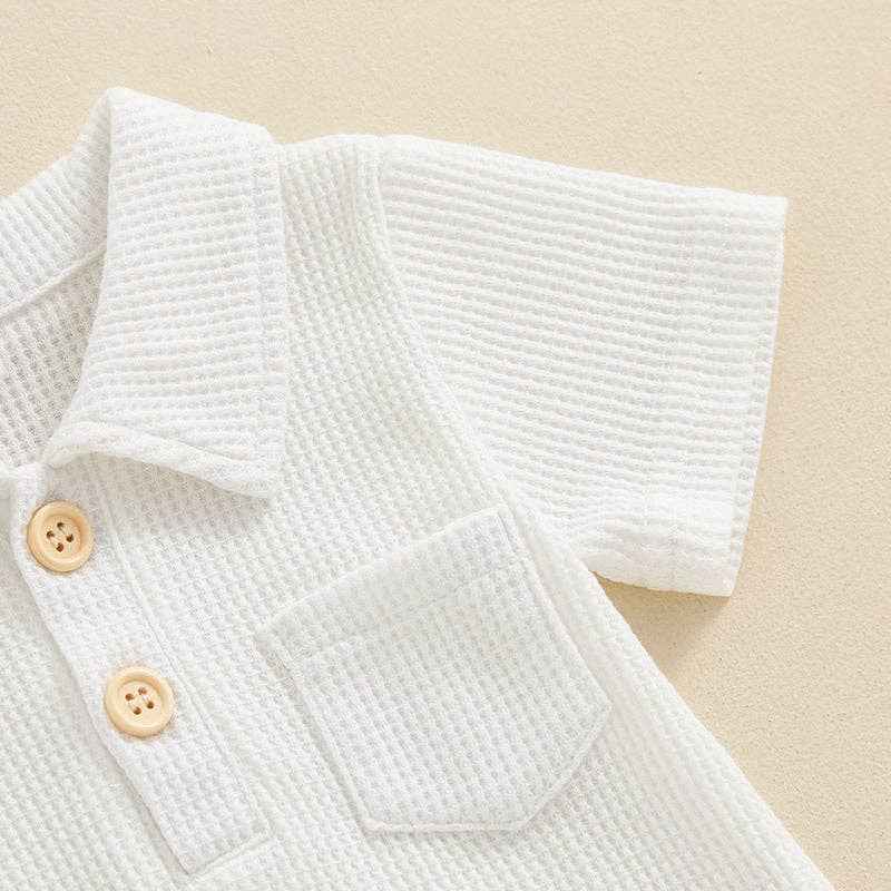 Baby boy solid color waffle romper baby cotton bodysuit: White - Image 3
