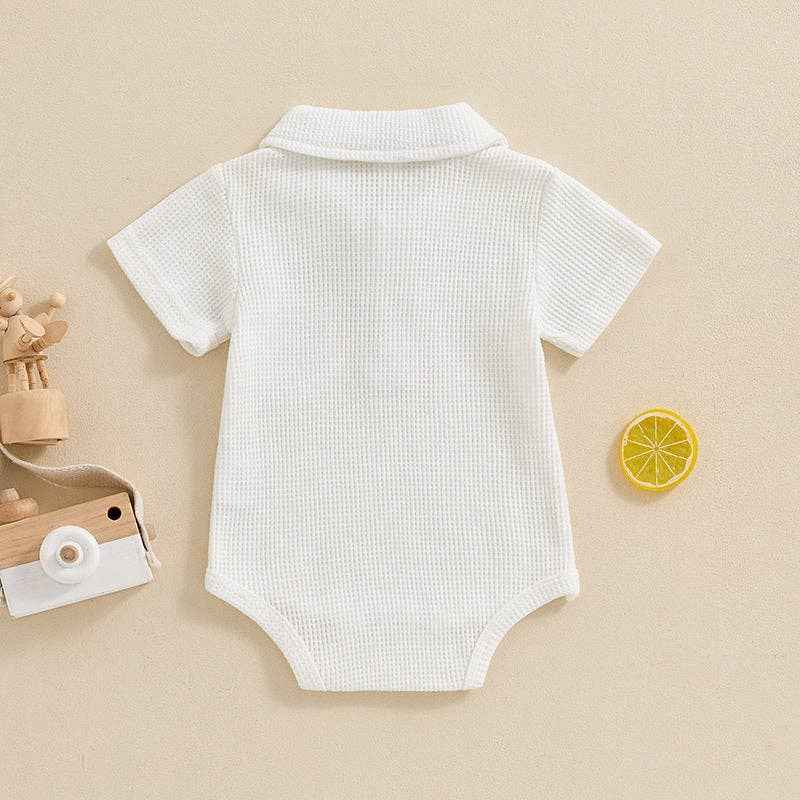 Baby boy solid color waffle romper baby cotton bodysuit: White - Image 4
