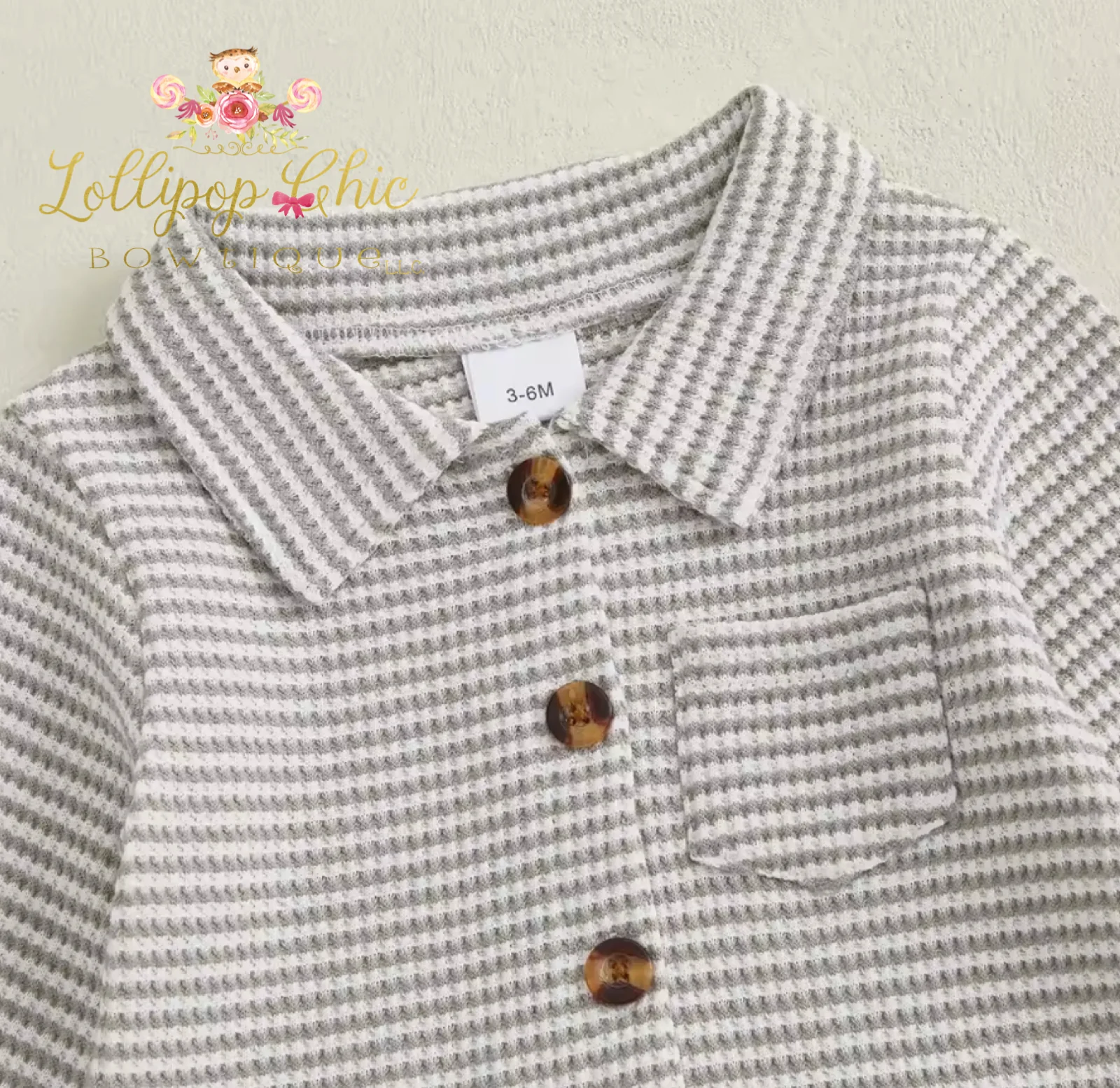 Baby Boy Striped Collared Long Sleeve Romper: 3-6M -BLUE - Image 2