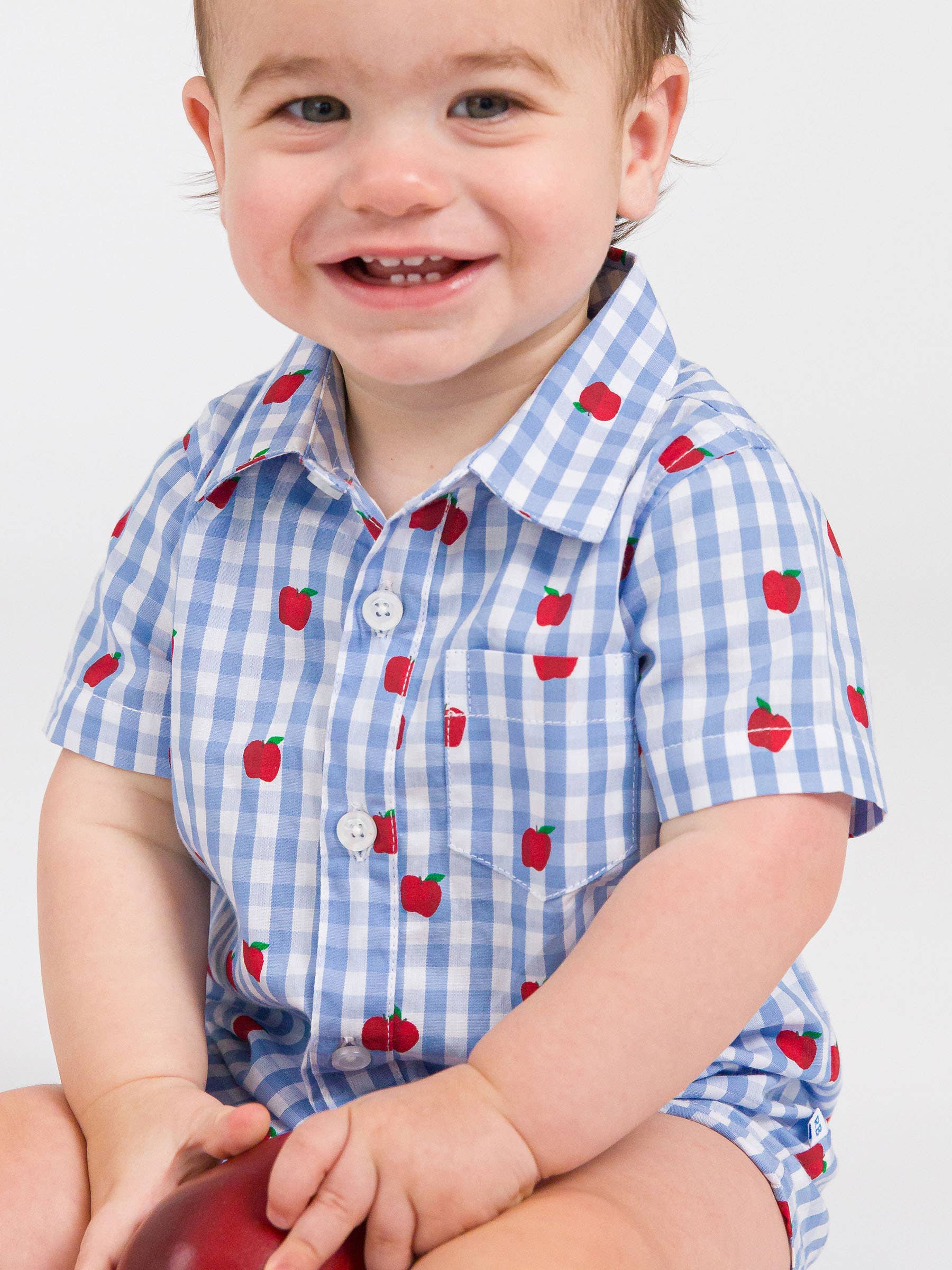 Baby Boys Apple Orchard Classic Gingham Button-Up Romper - Image 6