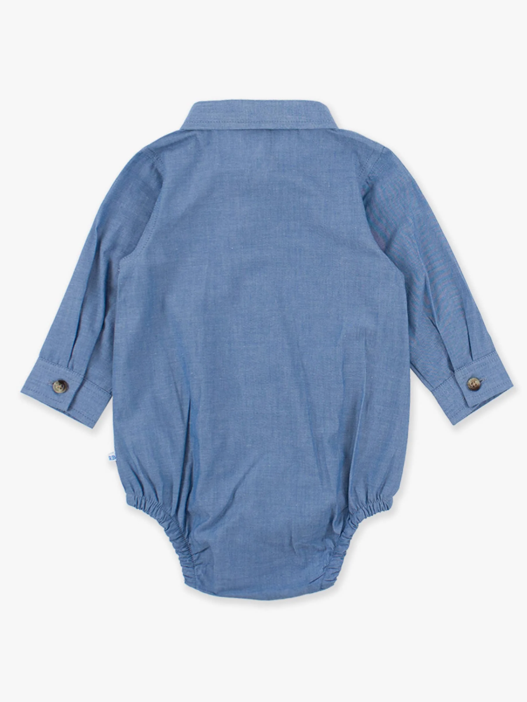 Baby Boys Blue Chambray Long Sleeve Button Down Bodysuit: Blue - Image 2