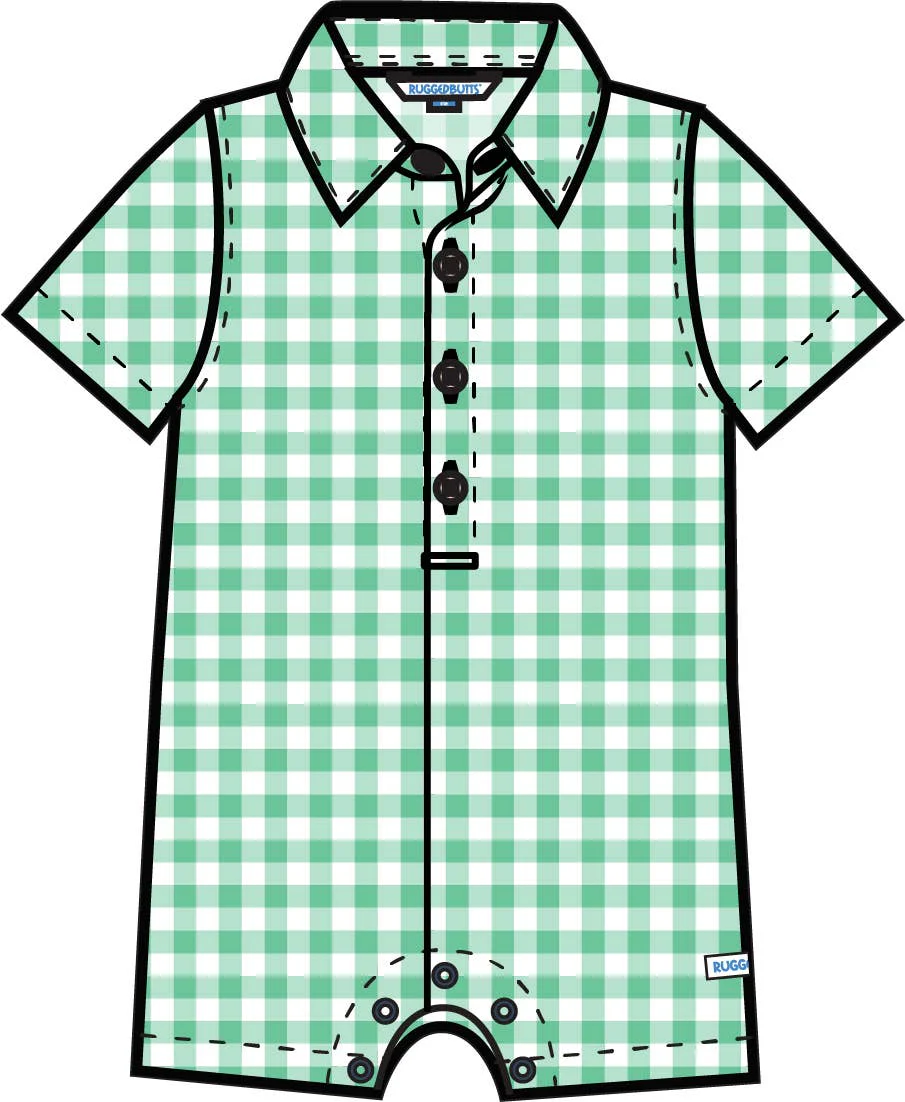 Baby Boys Classic Spring Green Gingham Short Button-Up Romper