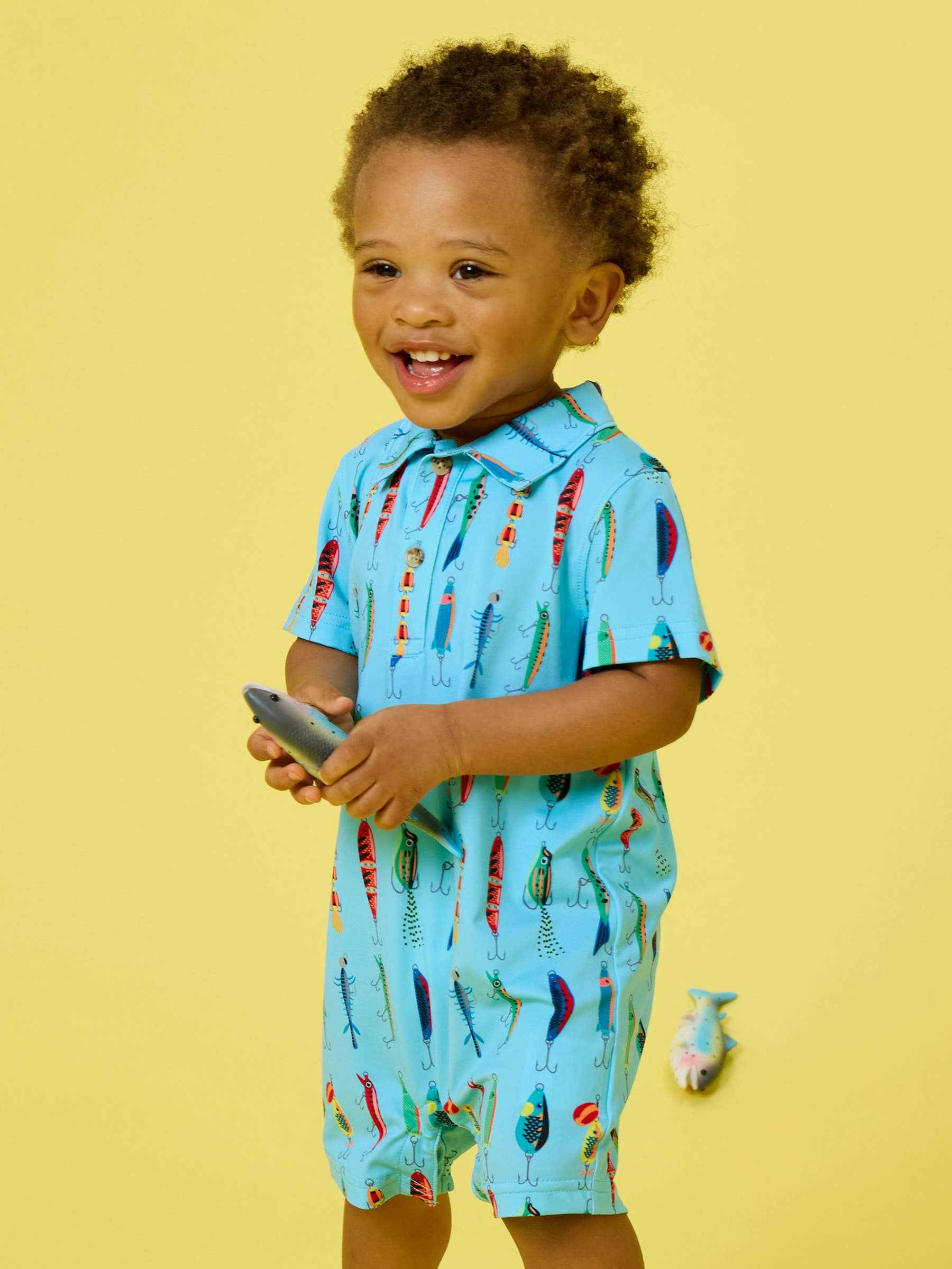 Baby Boys Gone Fishin Performance Polo Romper - Image 2
