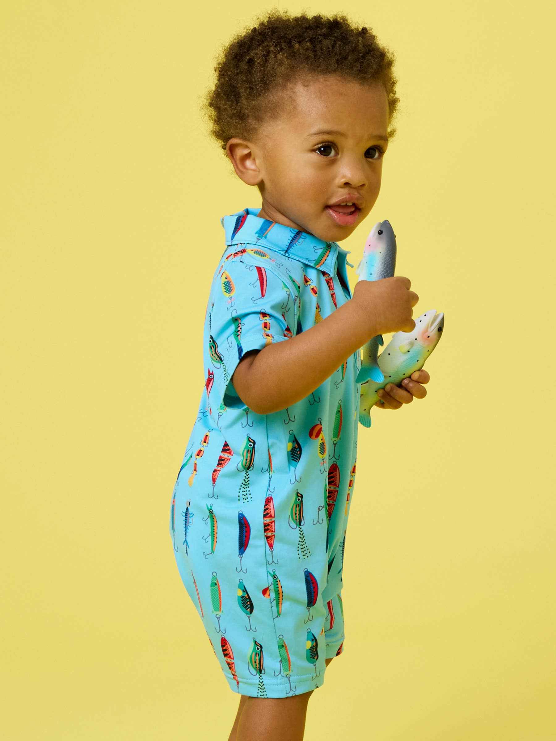 Baby Boys Gone Fishin Performance Polo Romper - Image 4