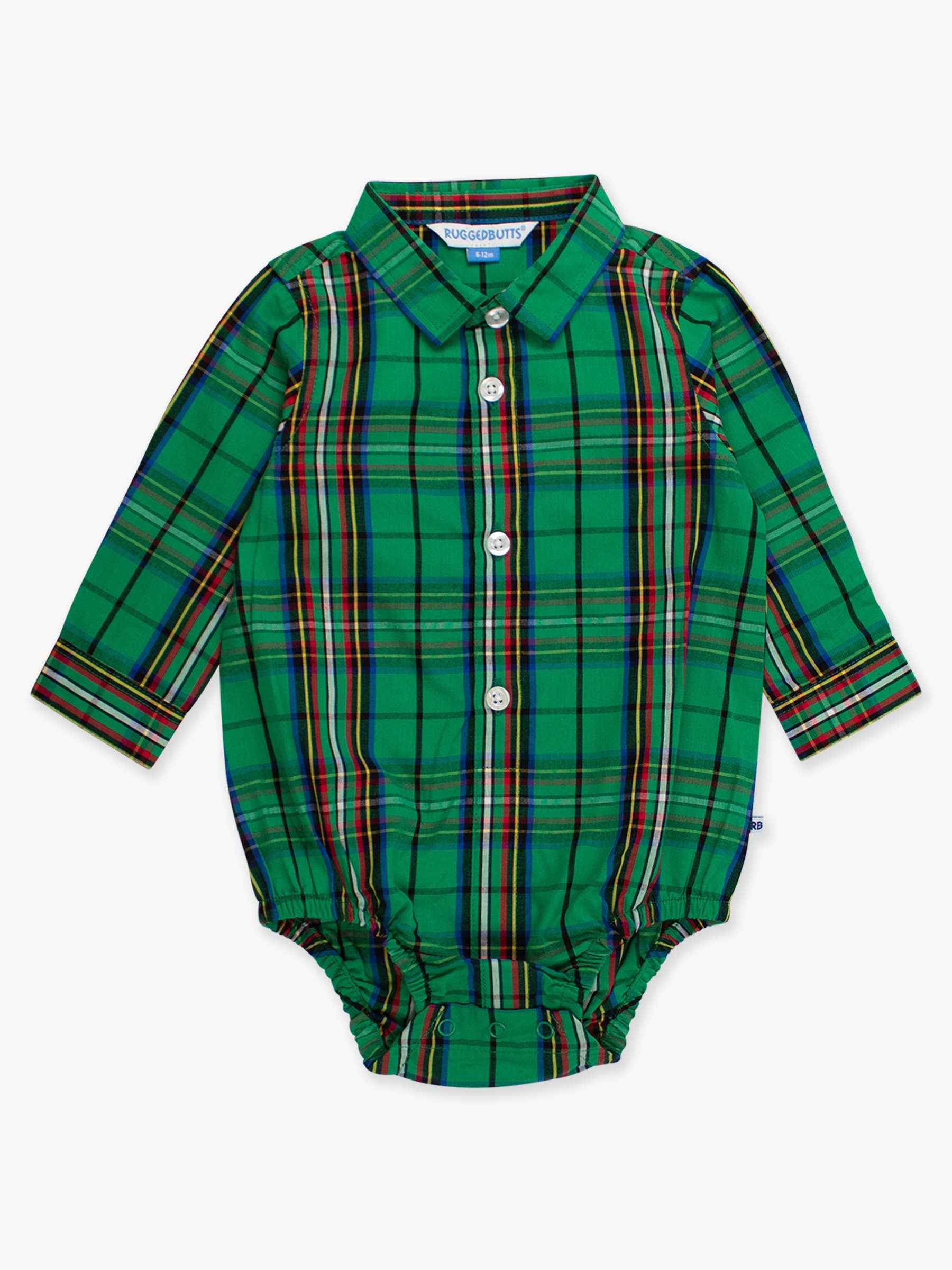 Baby Boys Green Nicholas Plaid Long Sleeve Button Down Bodysuit