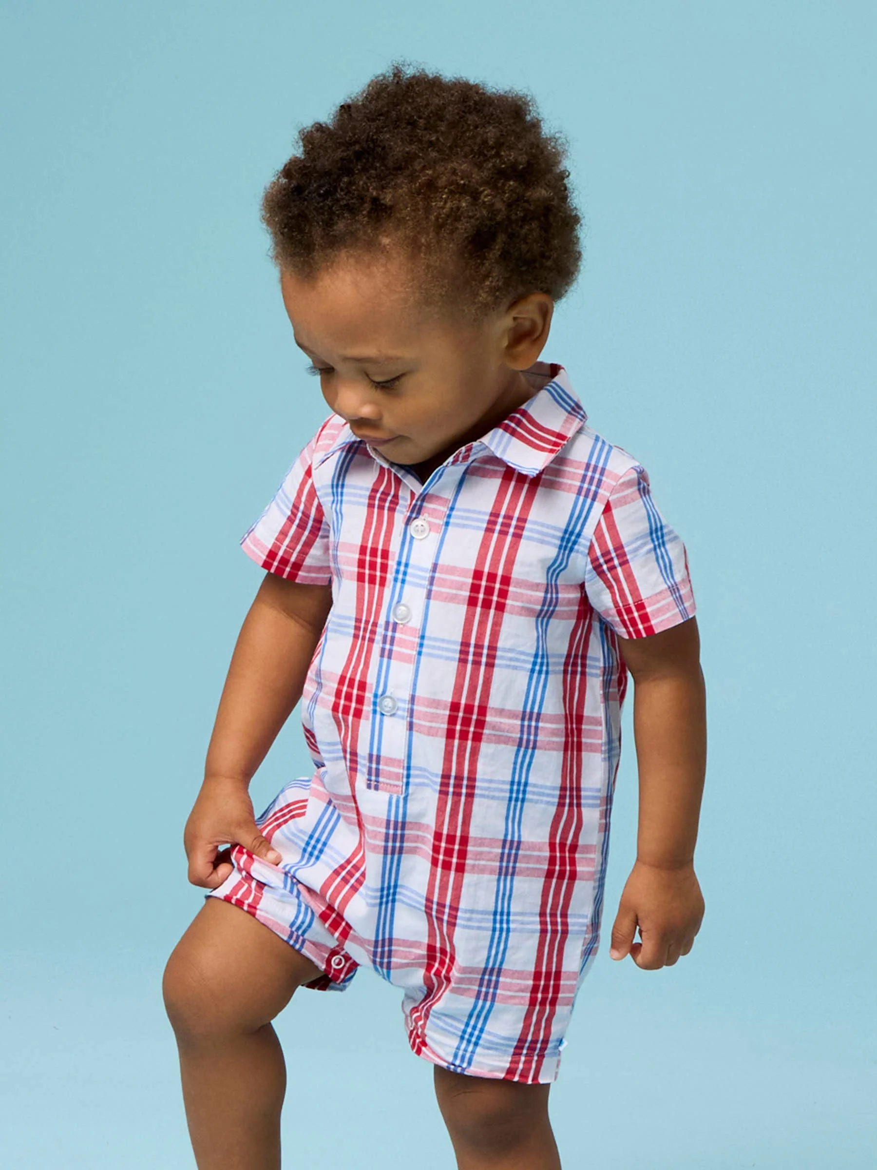 Baby Boys Lincoln Plaid Short Sleeve Woven Button-Up Romper
: Multi-Color / 0-3m