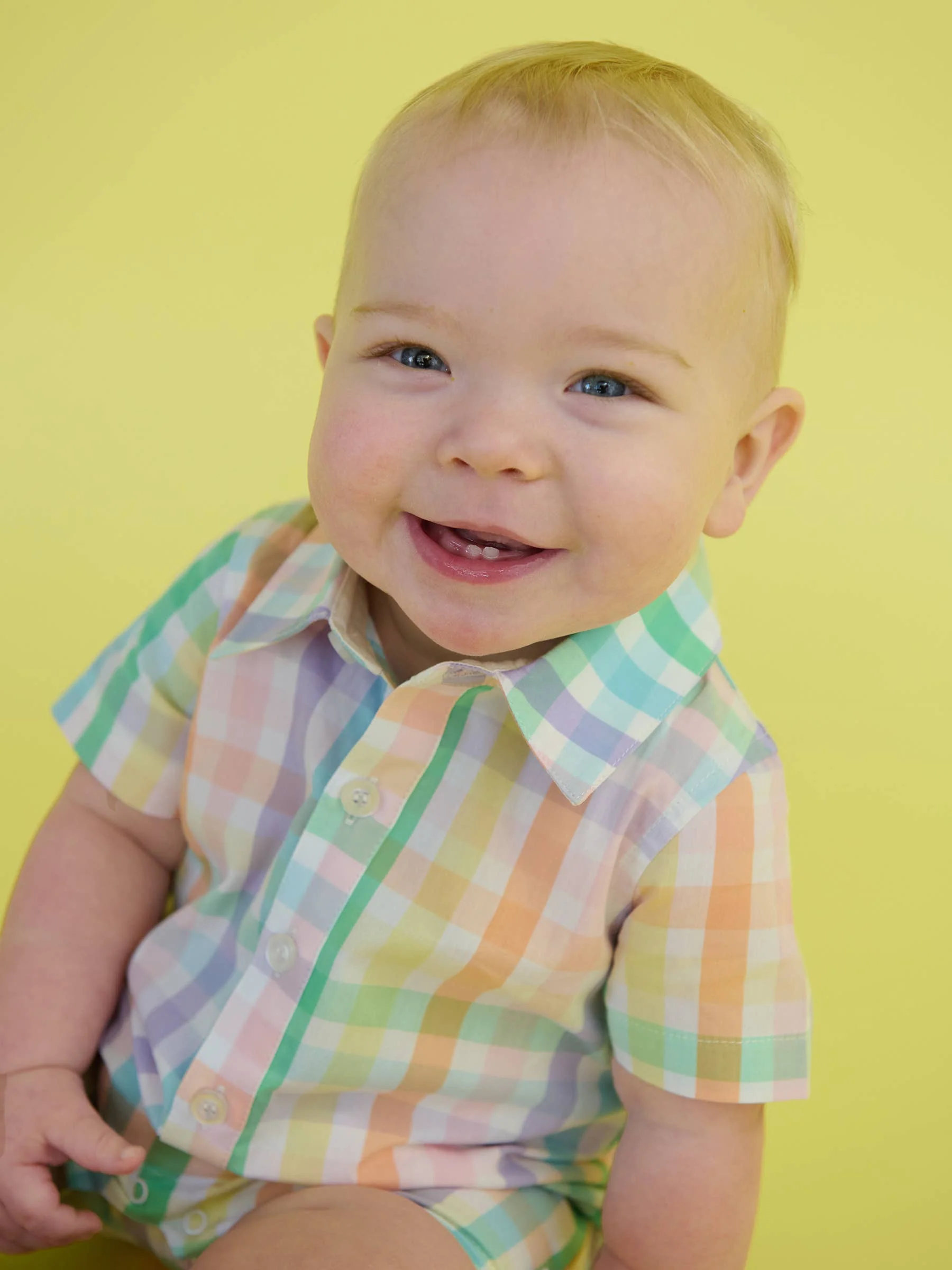 Baby Boys Poppy Rainbow Plaid Short Button-Up Romper: Multi-Color - Image 3