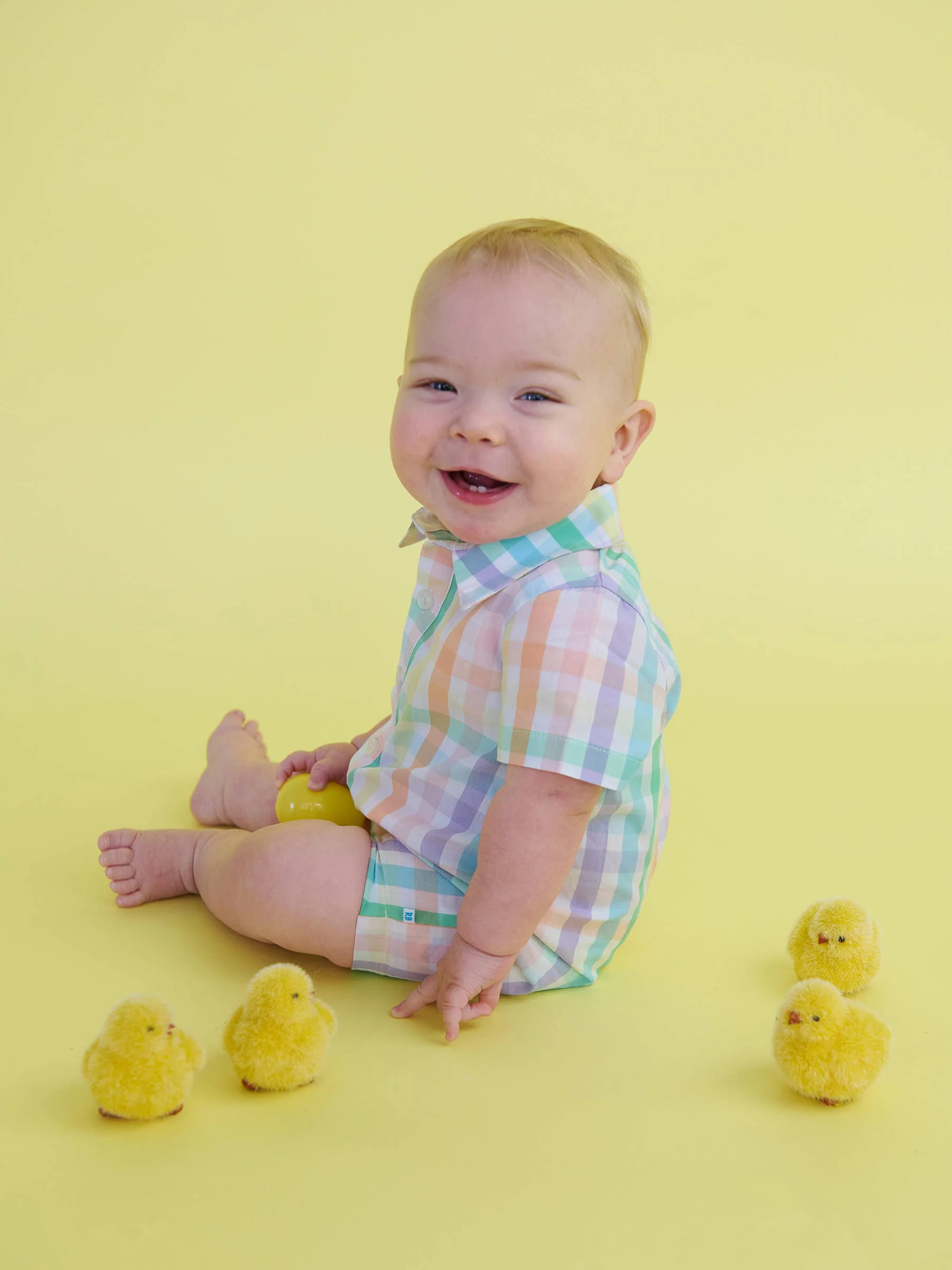 Baby Boys Poppy Rainbow Plaid Short Button-Up Romper: Multi-Color - Image 4