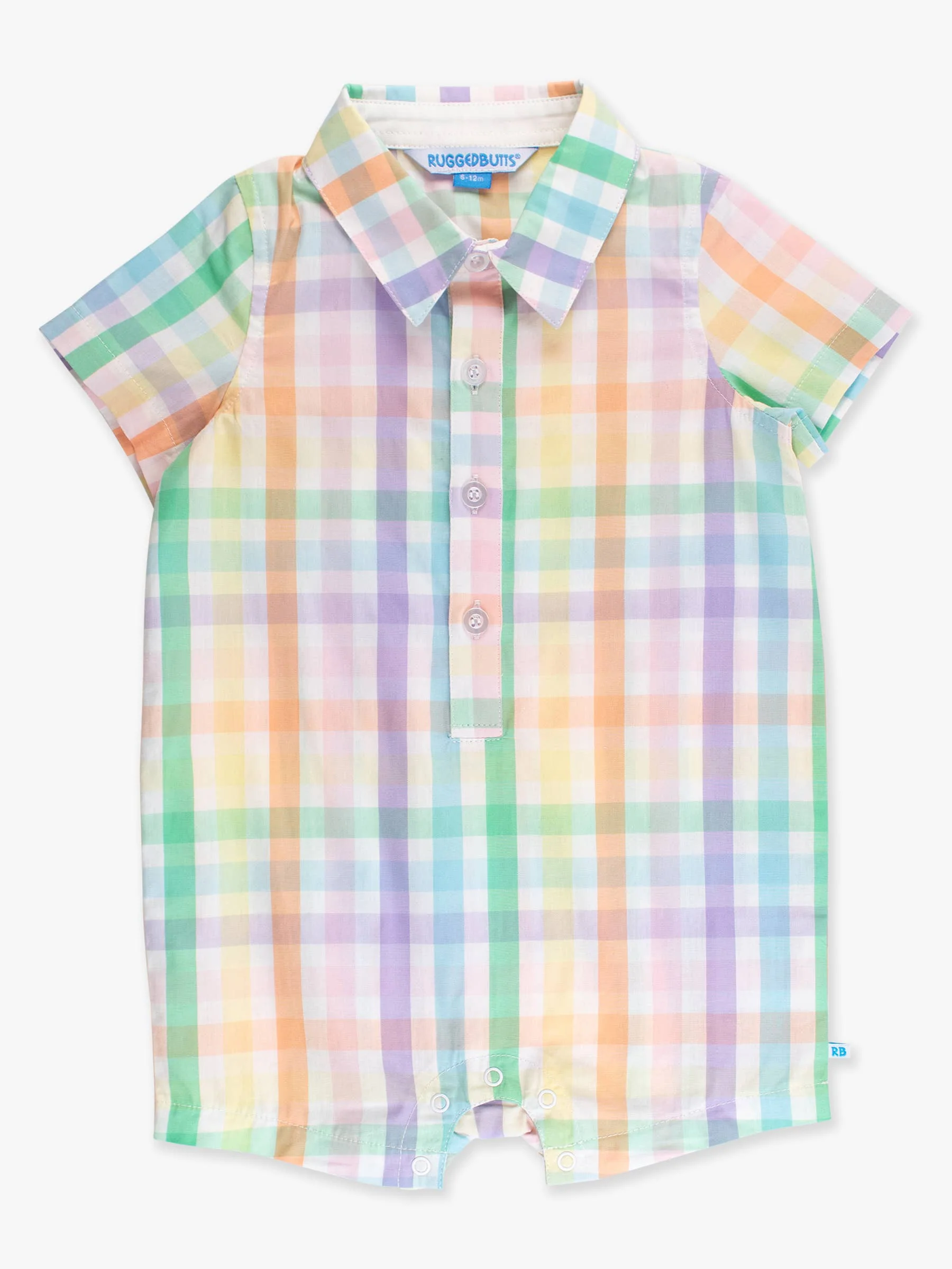 Baby Boys Poppy Rainbow Plaid Short Button-Up Romper: Multi-Color - Image 5