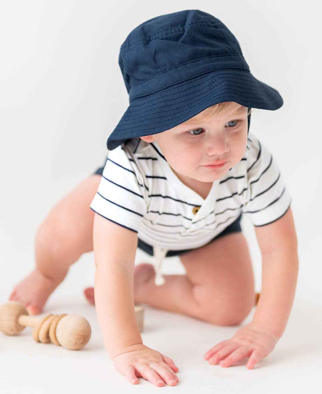 Baby Boys White & Navy Stripe Short Sleeve Henley Bodysuit: Blue - Image 3