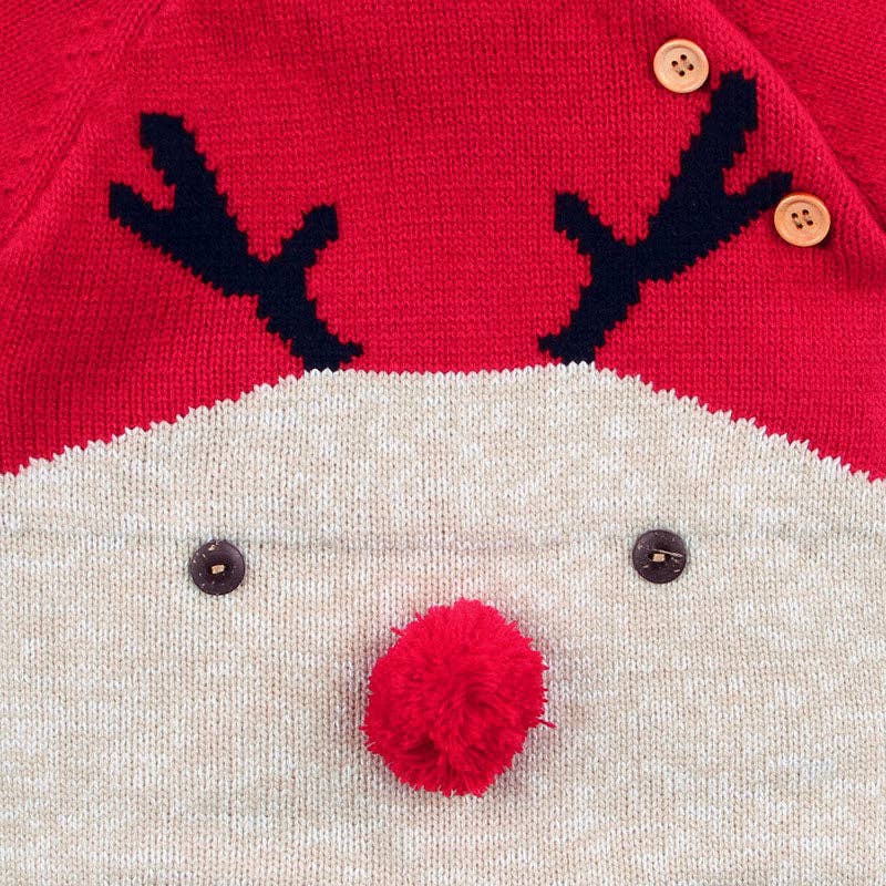 Baby Cartton Pattern Contrast Design Side Button Christmas Knitted Romper (6-9M) - Image 4