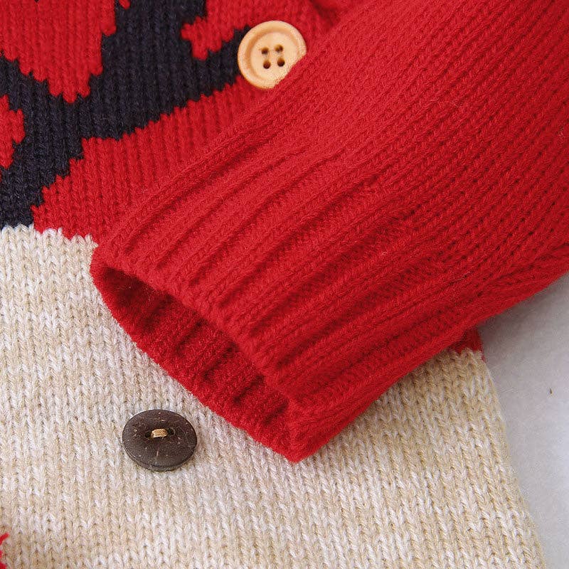 Baby Cartton Pattern Contrast Design Side Button Christmas Knitted Romper (9-12M) - Image 5