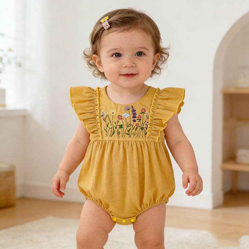Baby cotton floral embroidery bodysuit romper