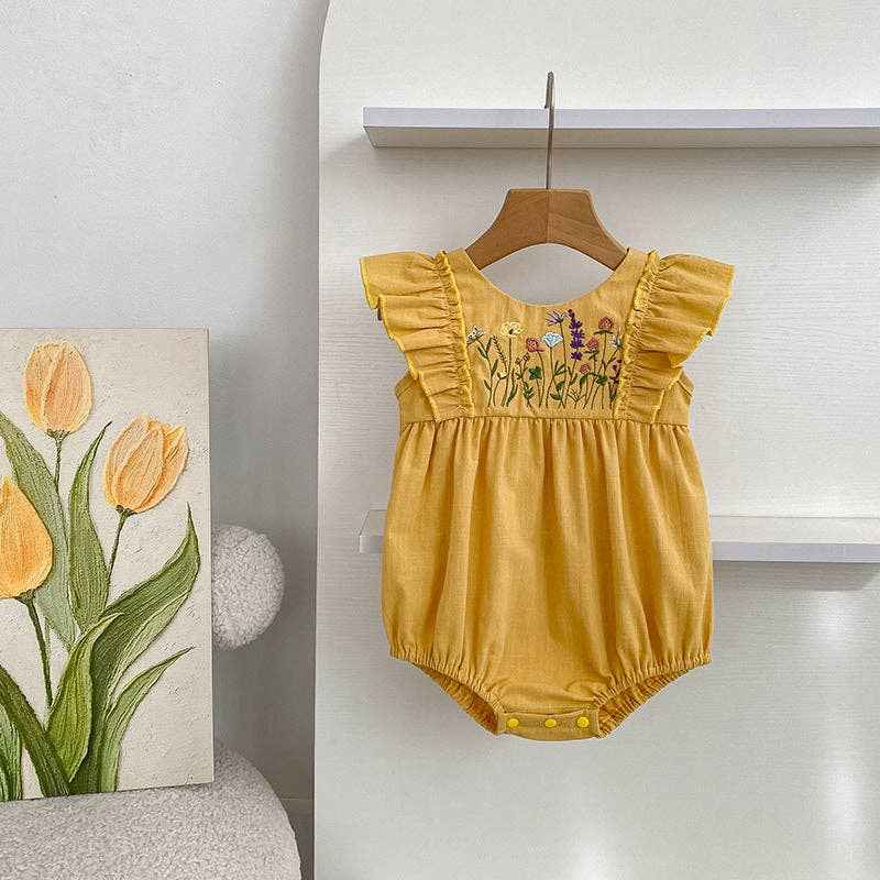 Baby cotton floral embroidery bodysuit romper - Image 2