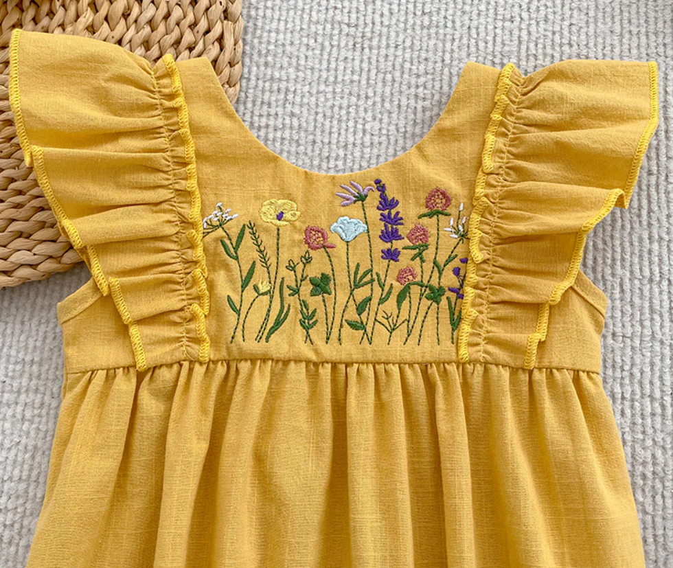 Baby cotton floral embroidery bodysuit romper - Image 5