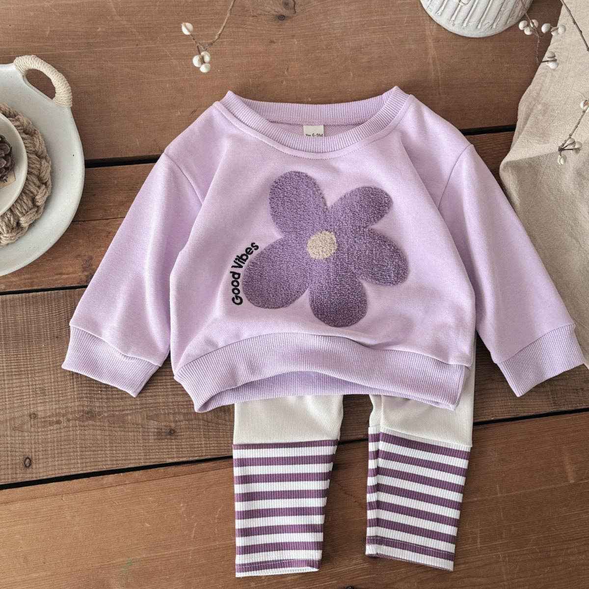 Baby Flowers Embroidery Set: Purple / 12-18M