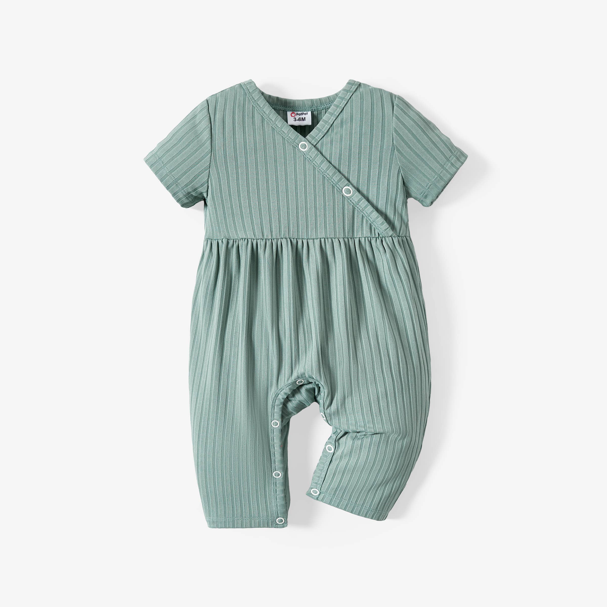 Baby Girl All Over Rabbit Solid Ribbed V Neck Jumpsuit - Image 2