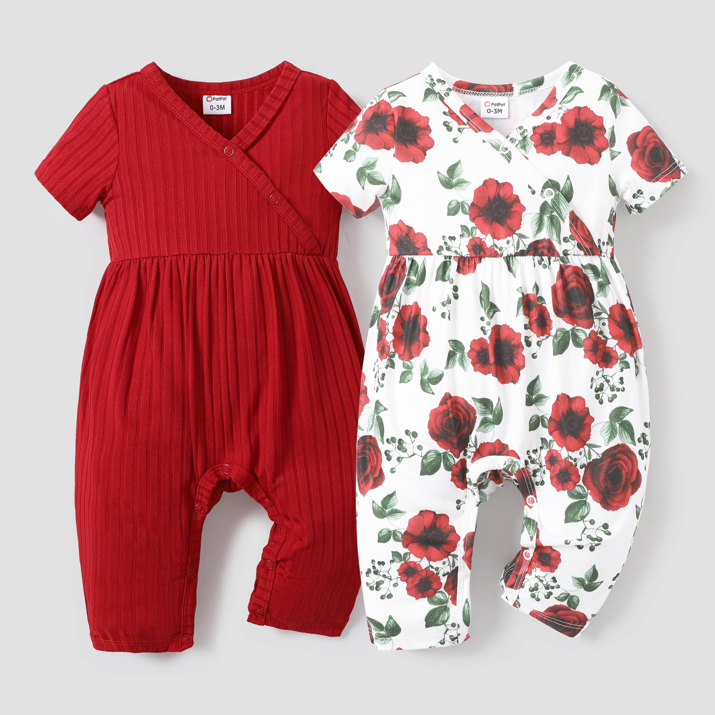 Baby Girl All Over Rabbit Solid Ribbed V Neck Jumpsuit - Image 4
