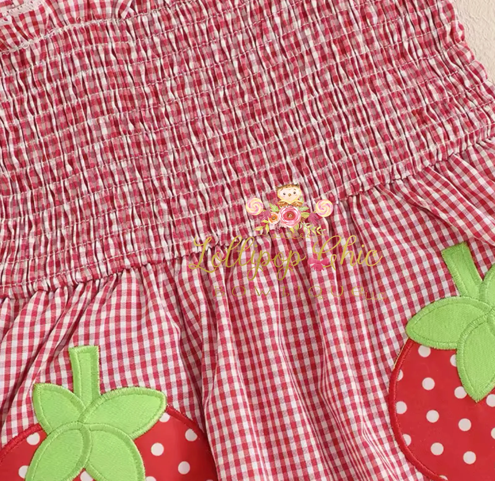 Baby Girl Plaid Romper Strawberry Smocked Jumper - Image 3