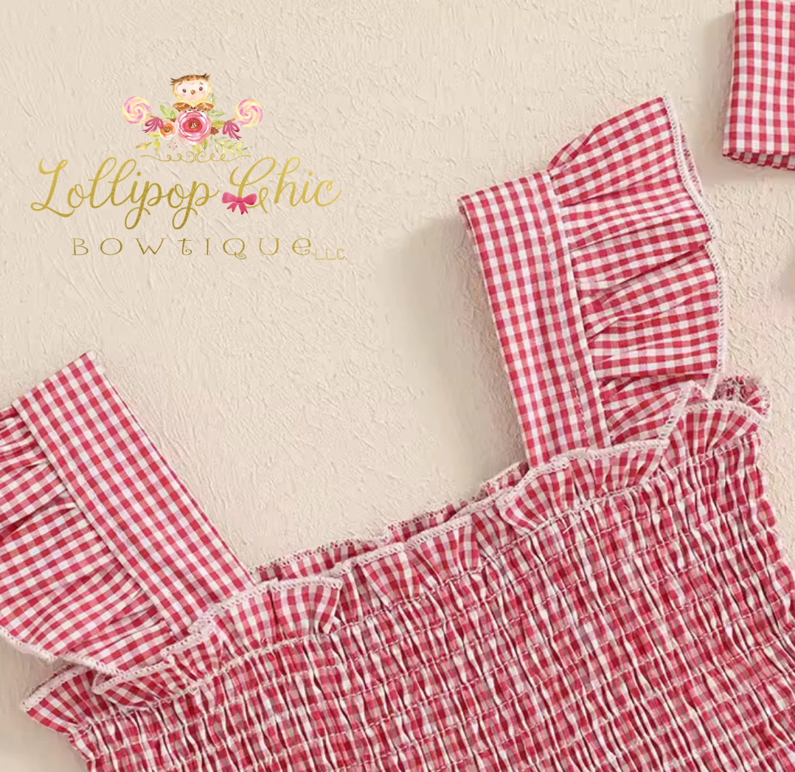 Baby Girl Plaid Romper Strawberry Smocked Jumper - Image 4