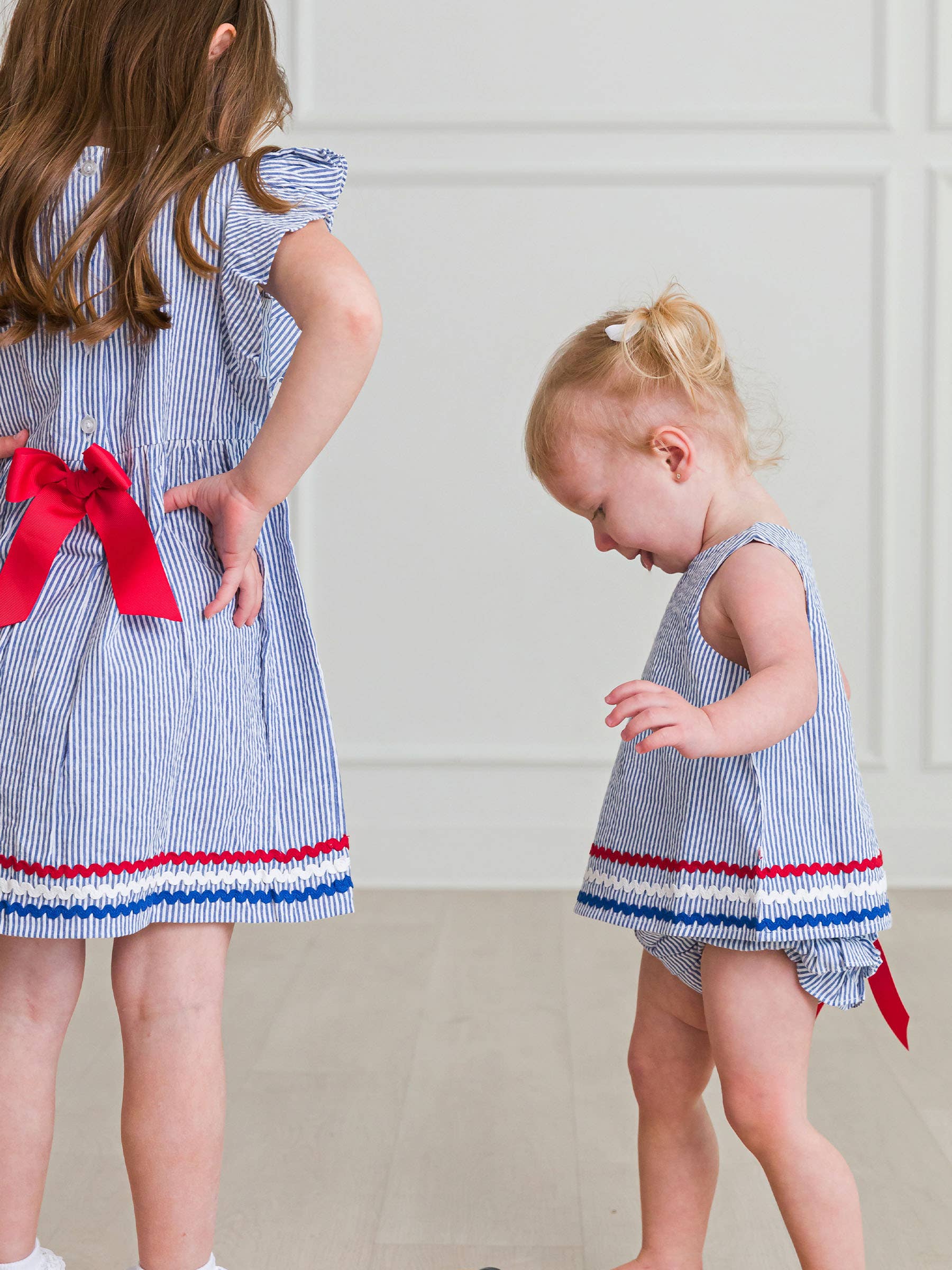 Americana Classic Blue Seersucker Ric Rac Swing Top & Bloomer Set - Image 6