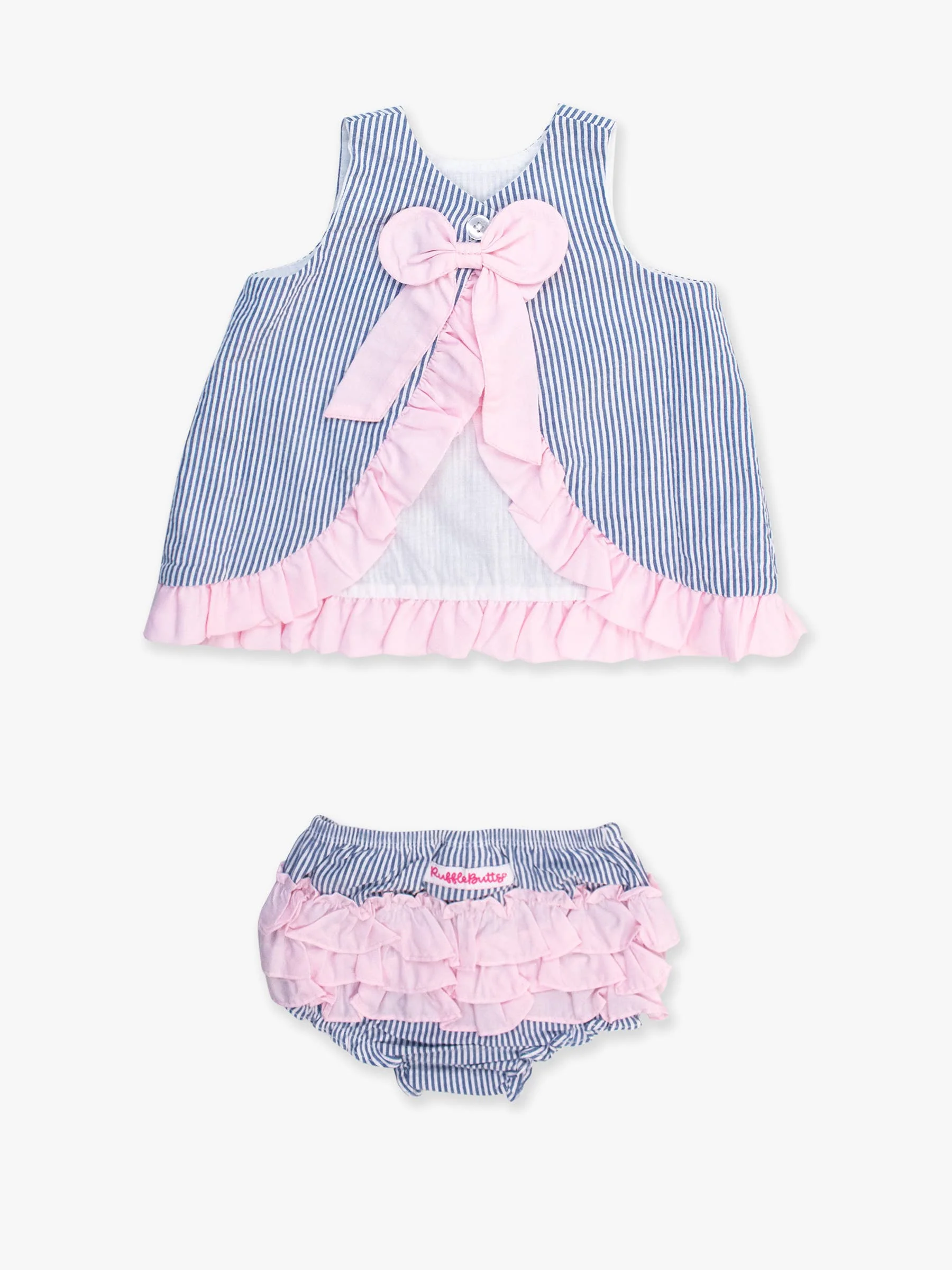 Baby Girls Blue Seersucker Ruffle Swing Top & Bloomer - Image 2