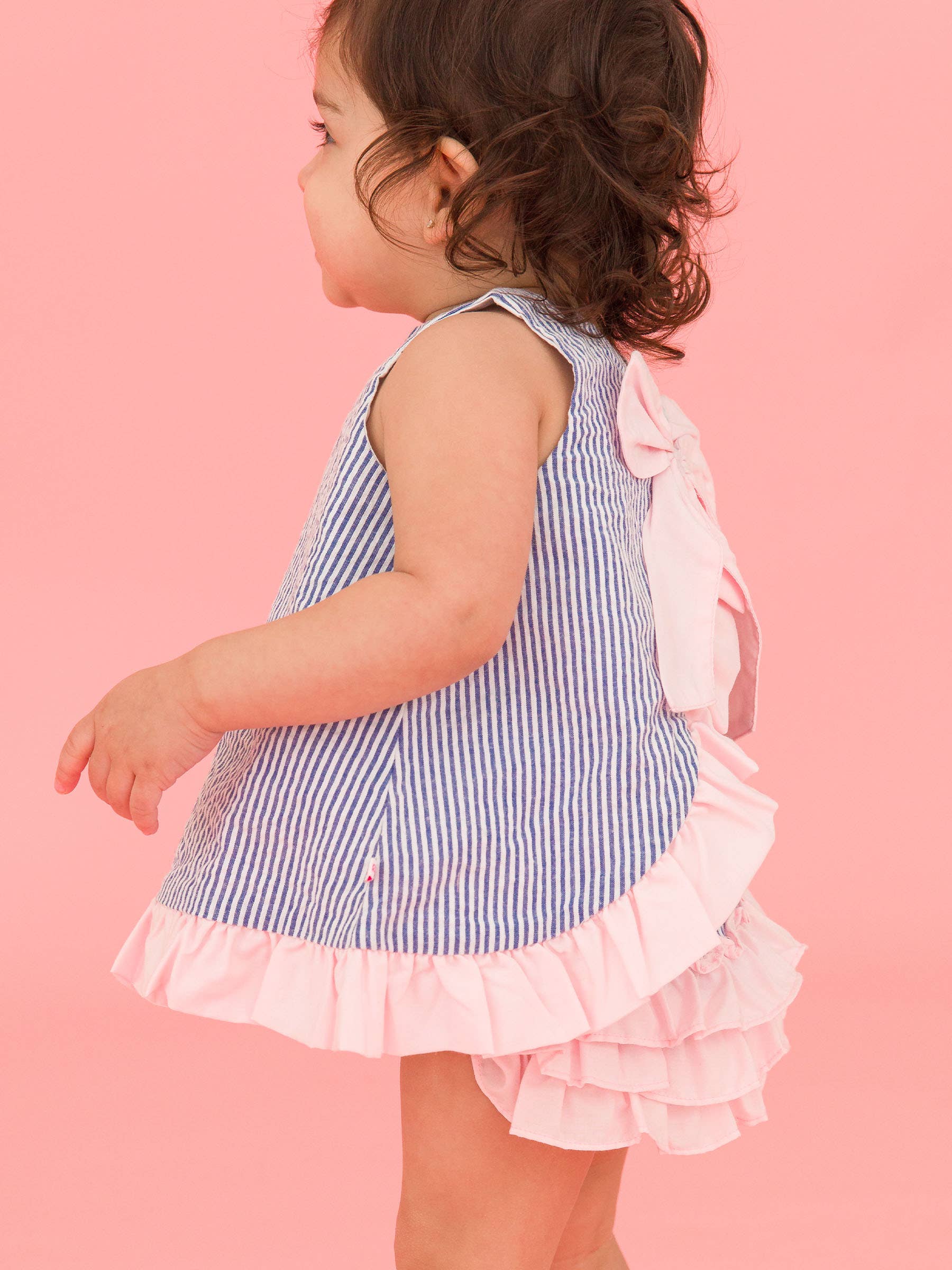 Baby Girls Blue Seersucker Ruffle Swing Top & Bloomer - Image 7