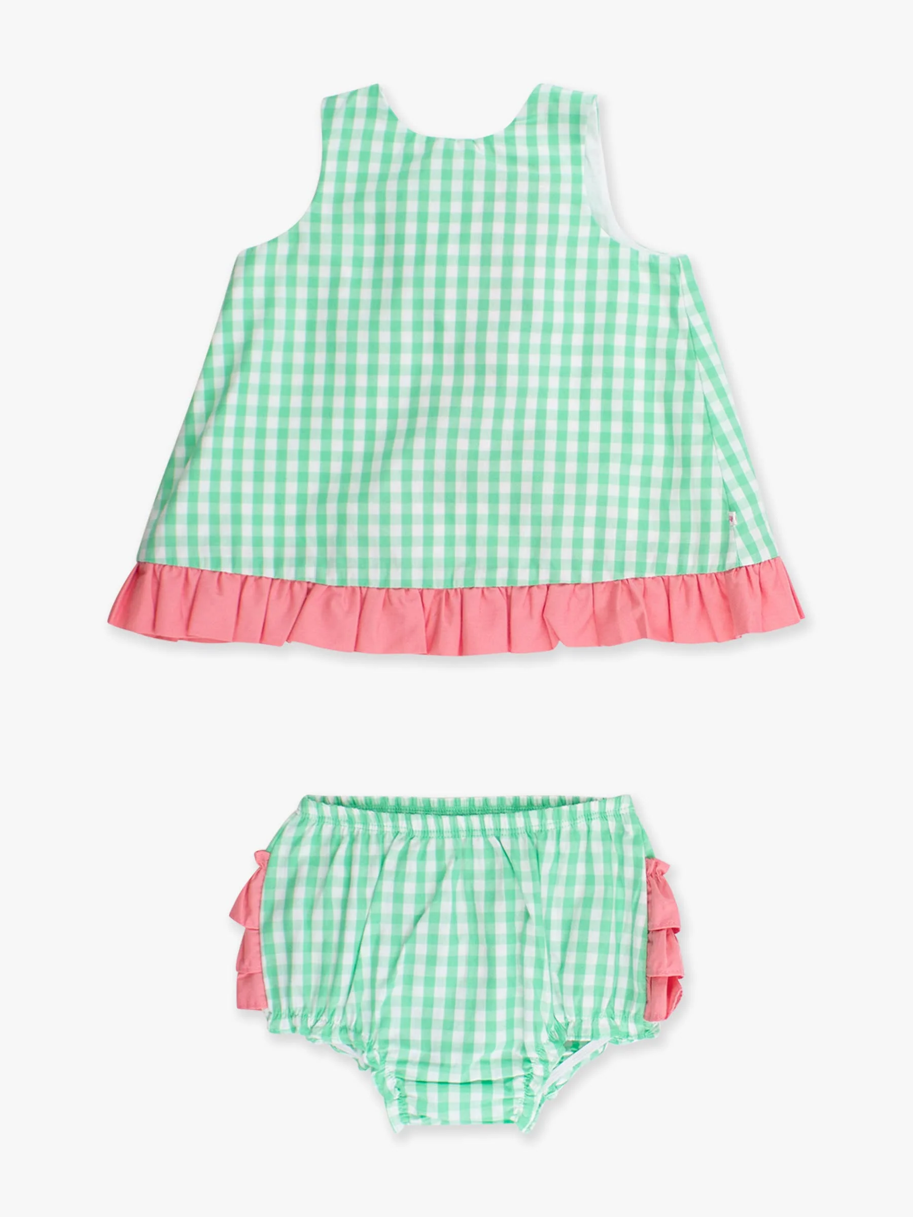 Classic Spring Green Gingham Ruffle Swing Top & Bloomer - Image 4