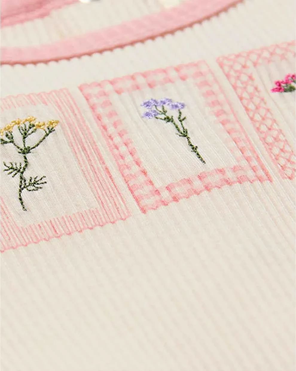 Baby Girls "Framed Florals" Ribbed Cotton-Blend Embroidered Footie - Image 2