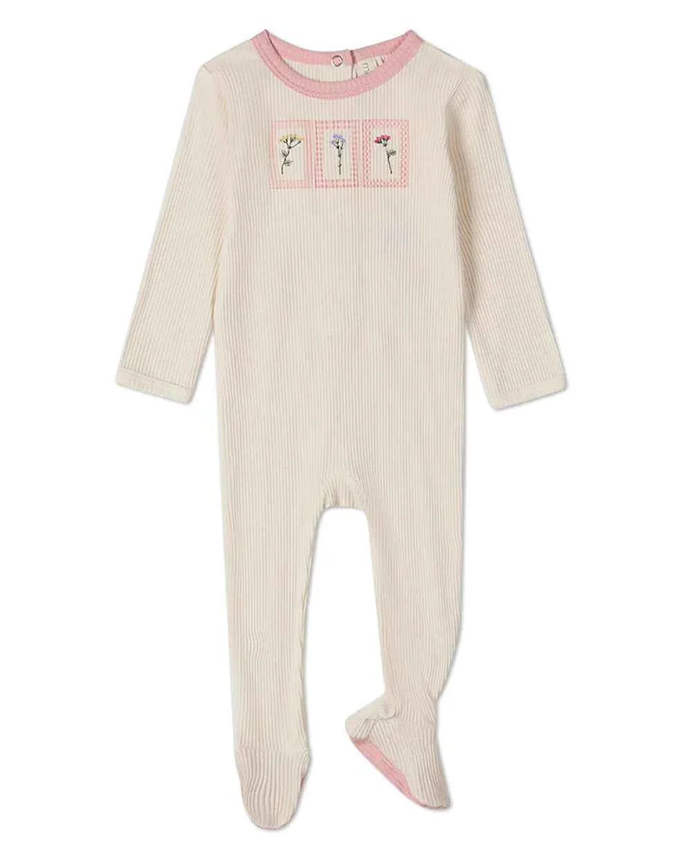 Baby Girls "Framed Florals" Ribbed Cotton-Blend Embroidered Footie - Image 3