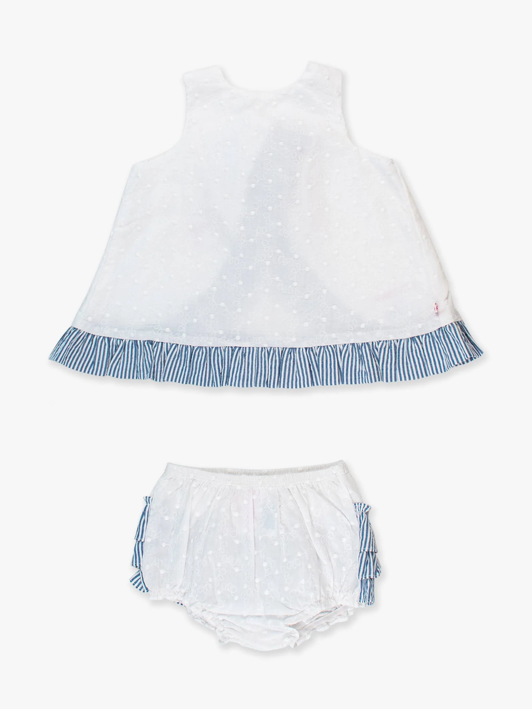 Baby Girls White & Classic Blue Seersucker Top & Bloomer Set - Image 2