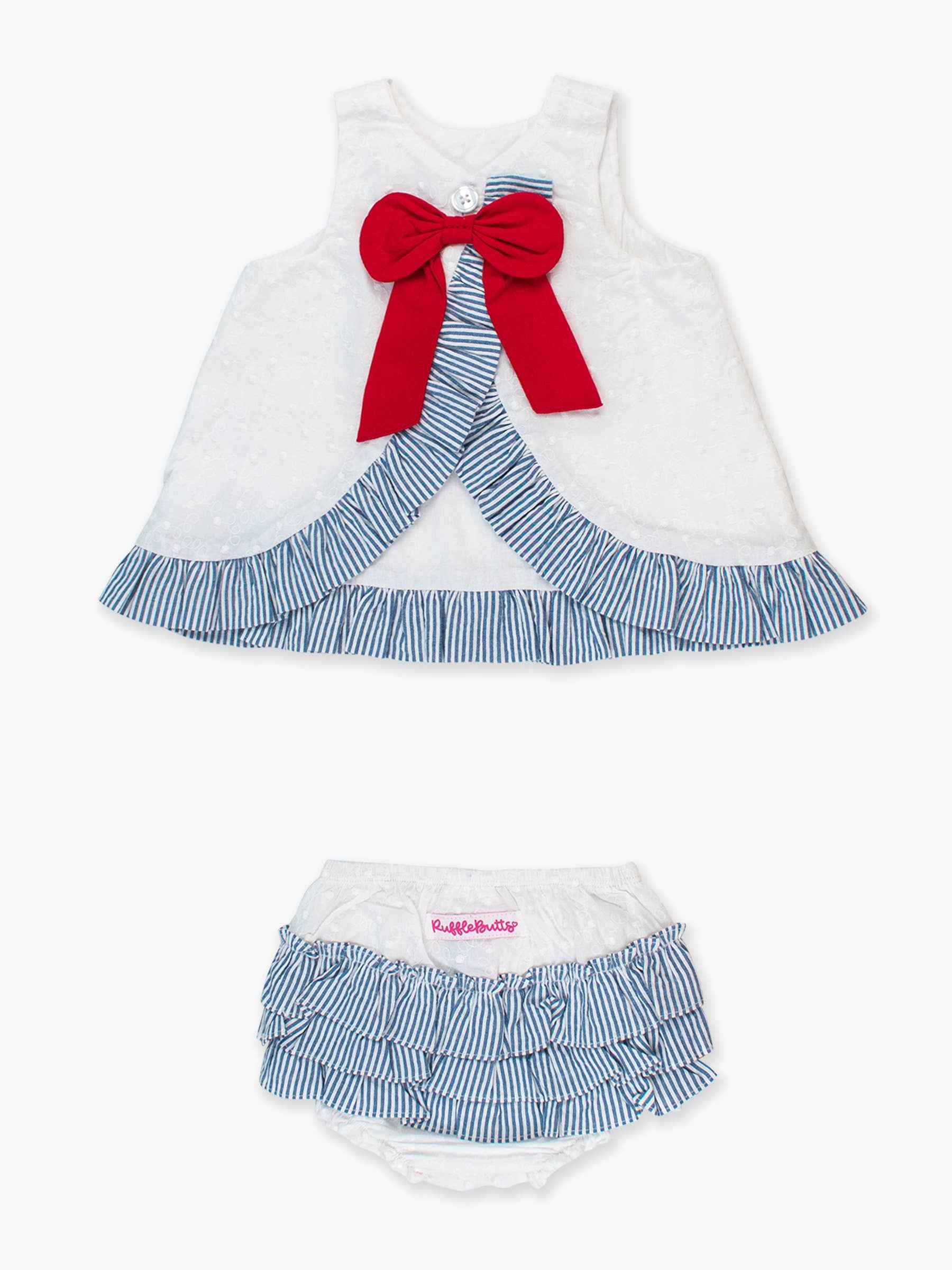 Baby Girls White & Classic Blue Seersucker Top & Bloomer Set - Image 3