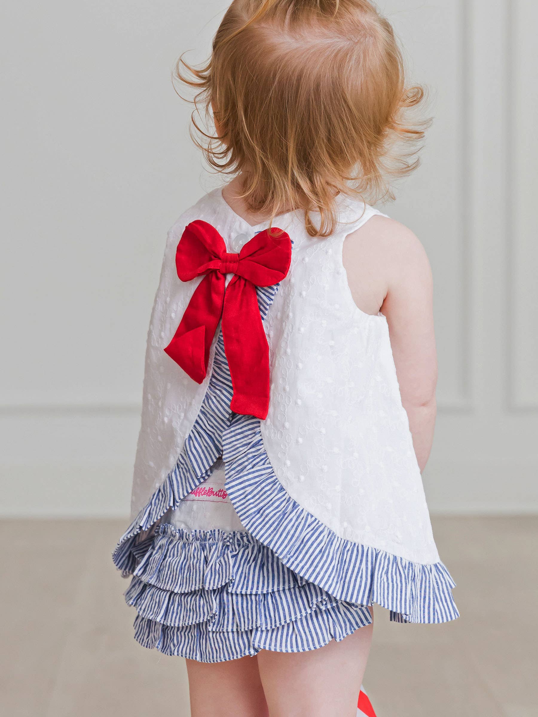Baby Girls White & Classic Blue Seersucker Top & Bloomer Set - Image 8