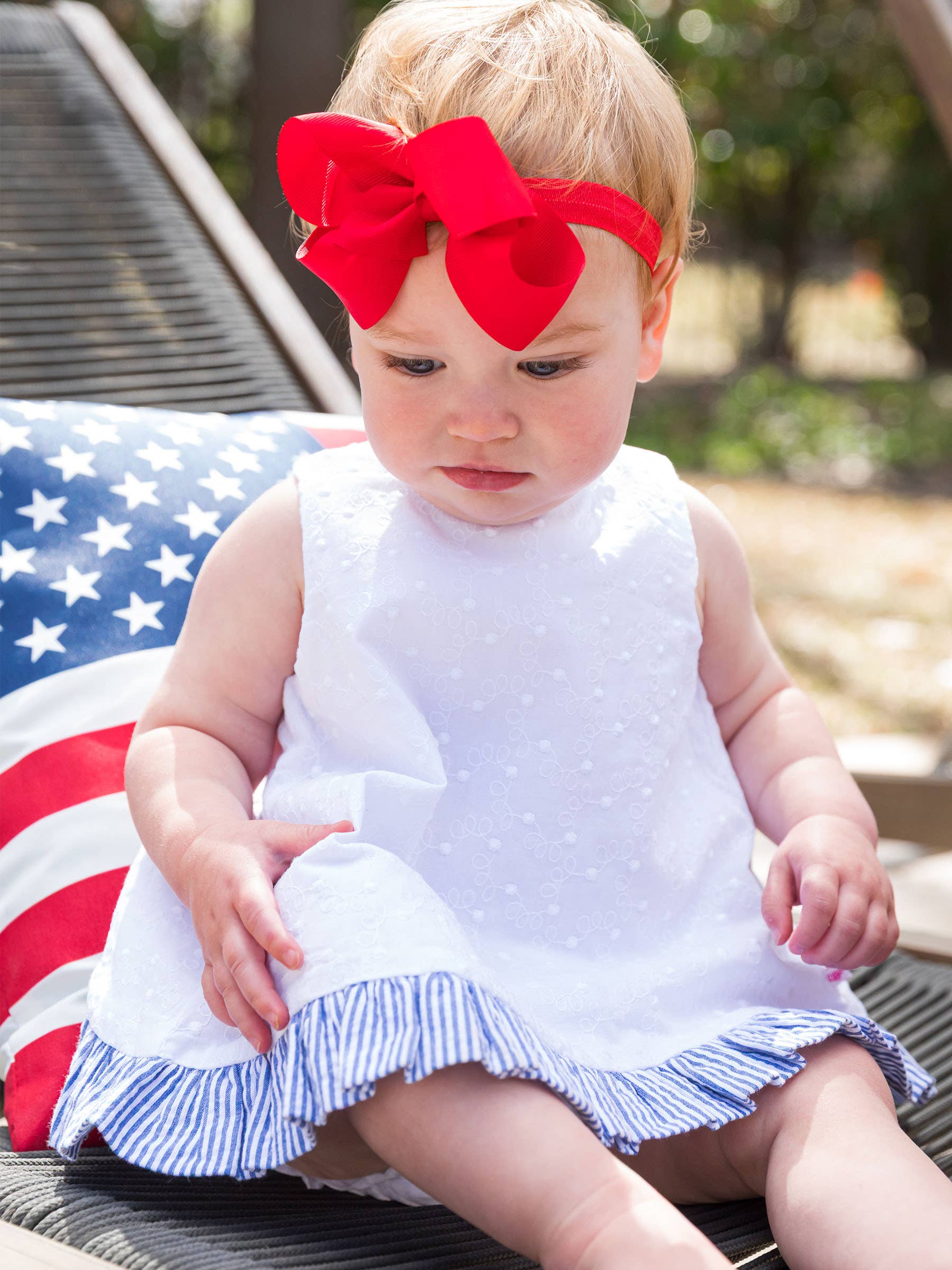 Baby Girls White & Classic Blue Seersucker Top & Bloomer Set - Image 9