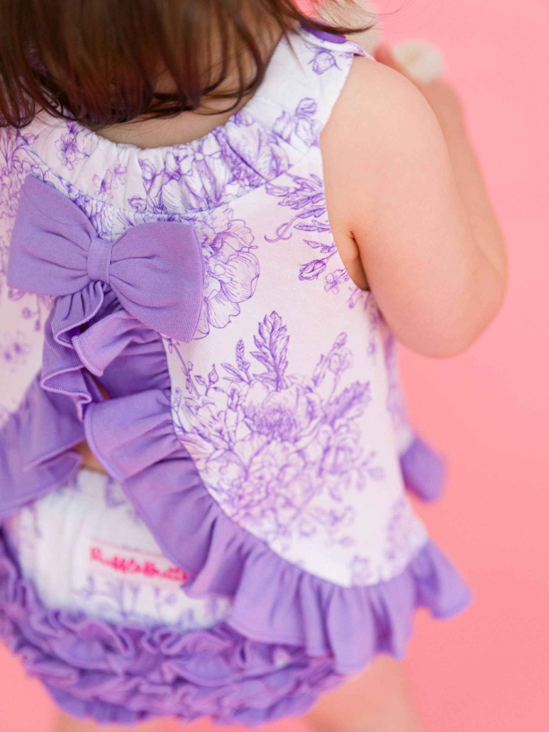 Baby Girls Wisteria Purple Butterfly Garden Toile & Bloomer Set: Purple - Image 2