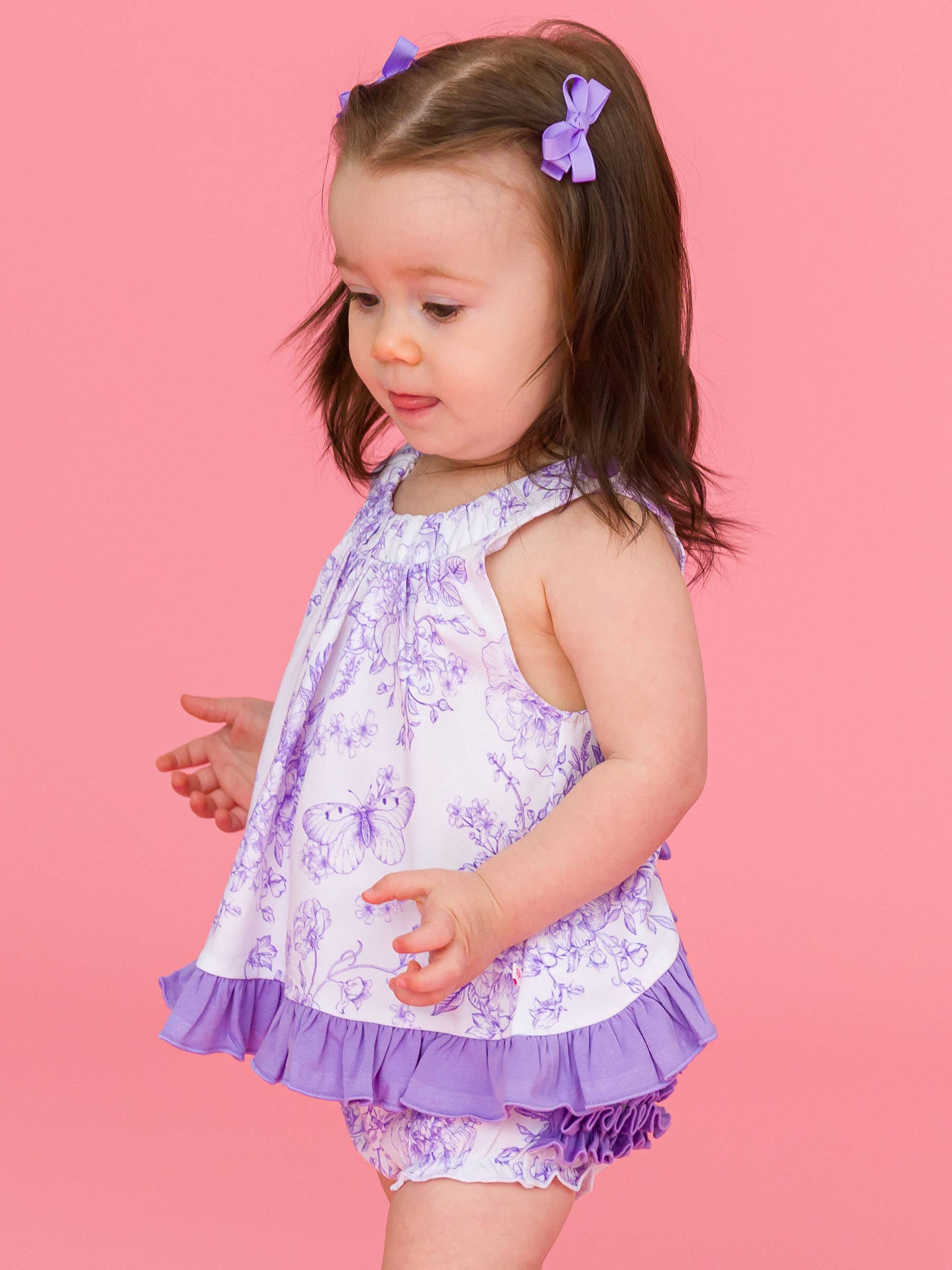 Baby Girls Wisteria Purple Butterfly Garden Toile & Bloomer Set: Purple - Image 6