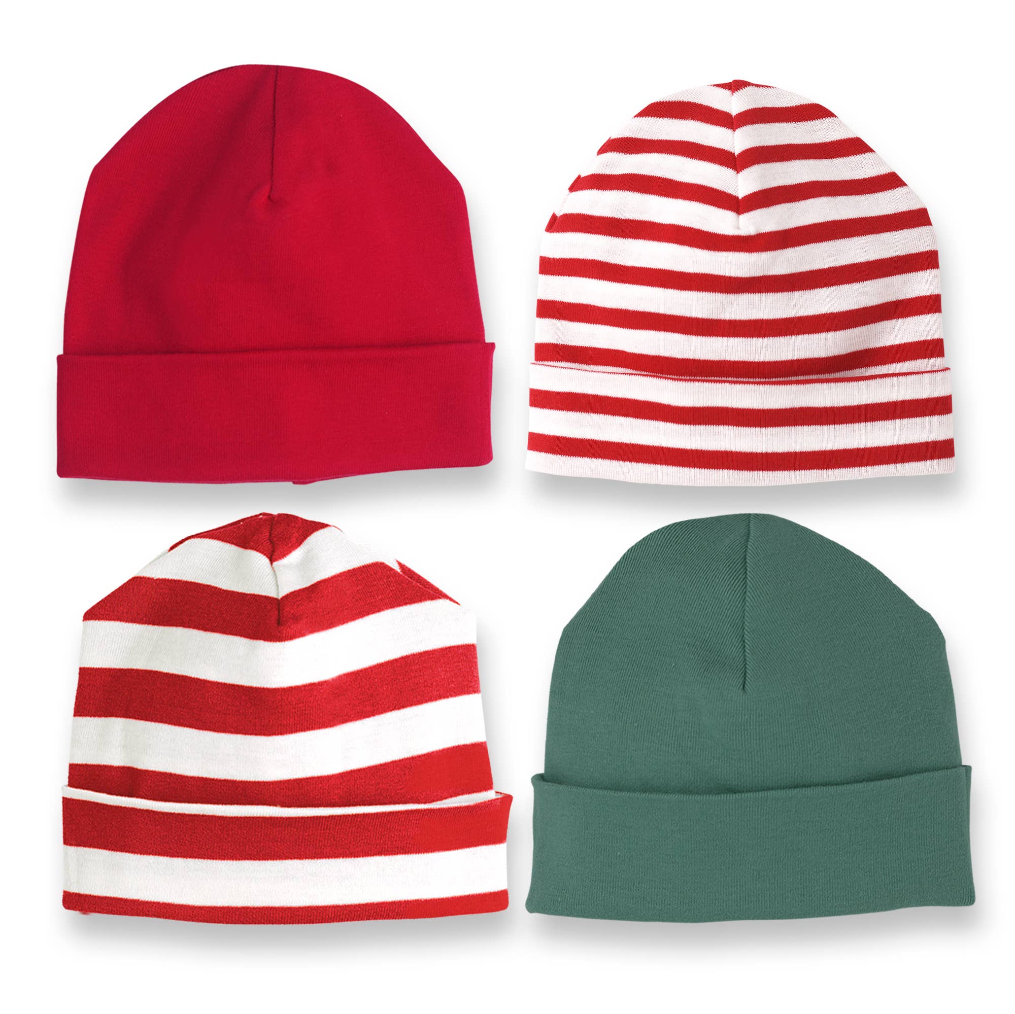 Baby's Red & Green Cotton Hats: Red / Thin Red Stripes - Image 2