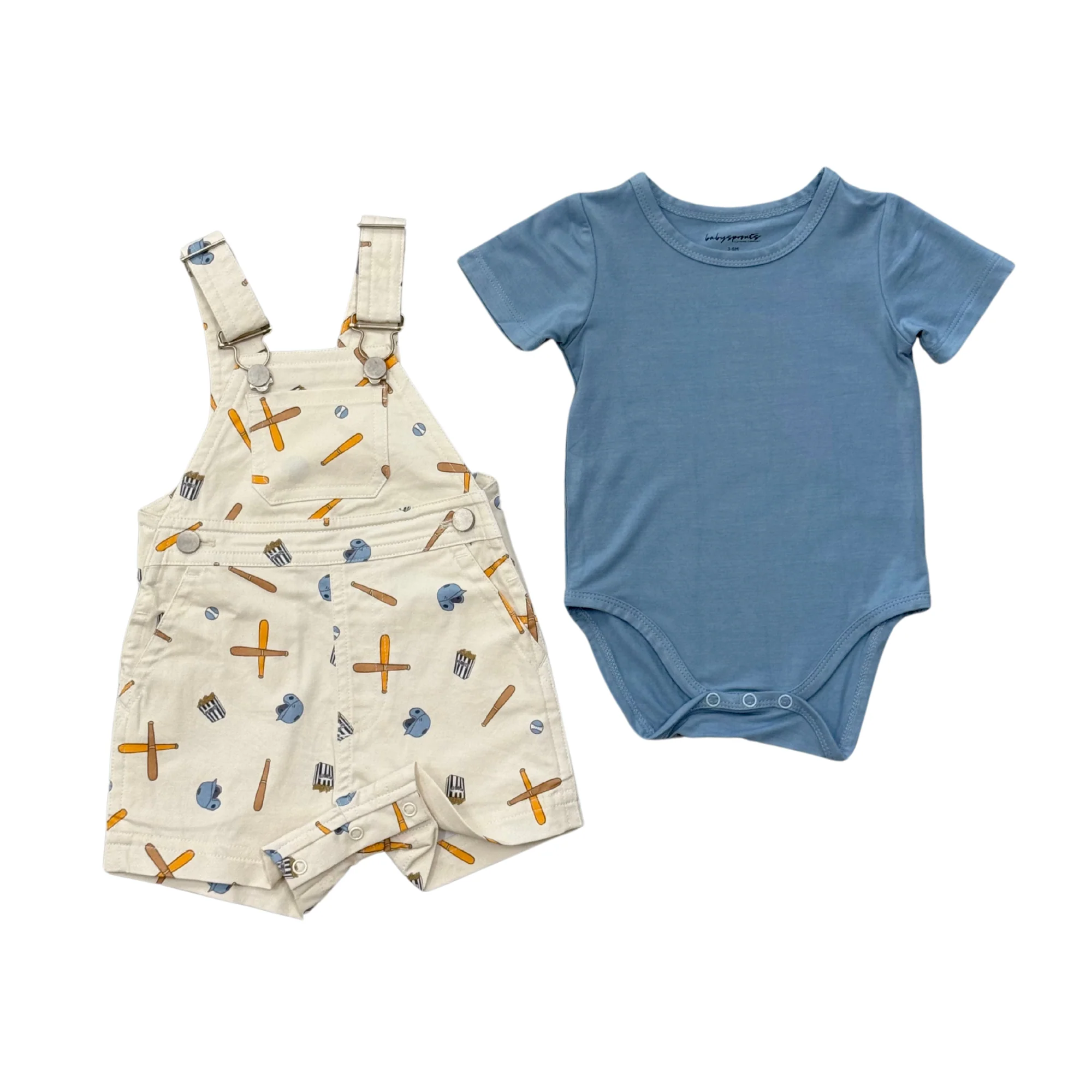 Cotton Overalls Set: Baseball / 0-3M