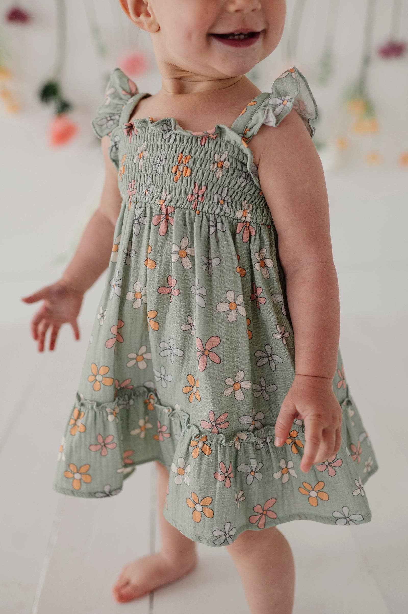 Babysprouts Flutter Dress Set: Sketched Daisy / NB - Image 7