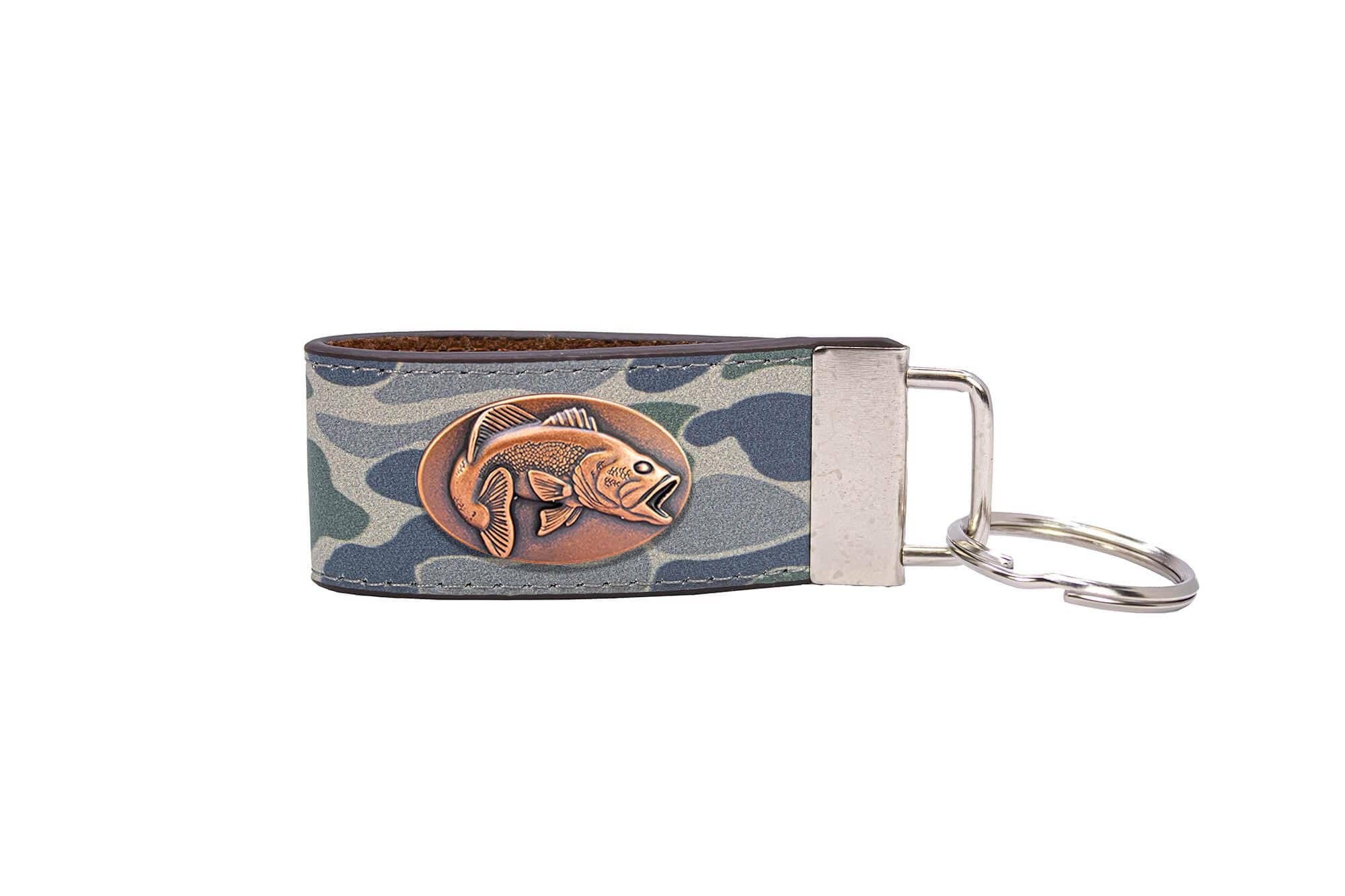 Bass Fishing Old School Camo Leather Loop Keychain.: Brown/Tan Camo - Image 2