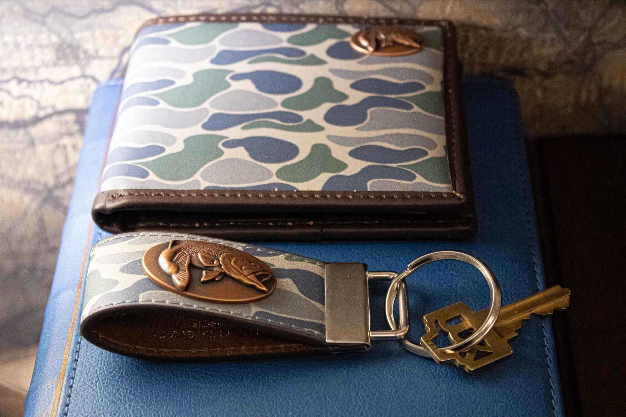 Bass Fishing Old School Camo Leather Loop Keychain.: Brown/Tan Camo - Image 5